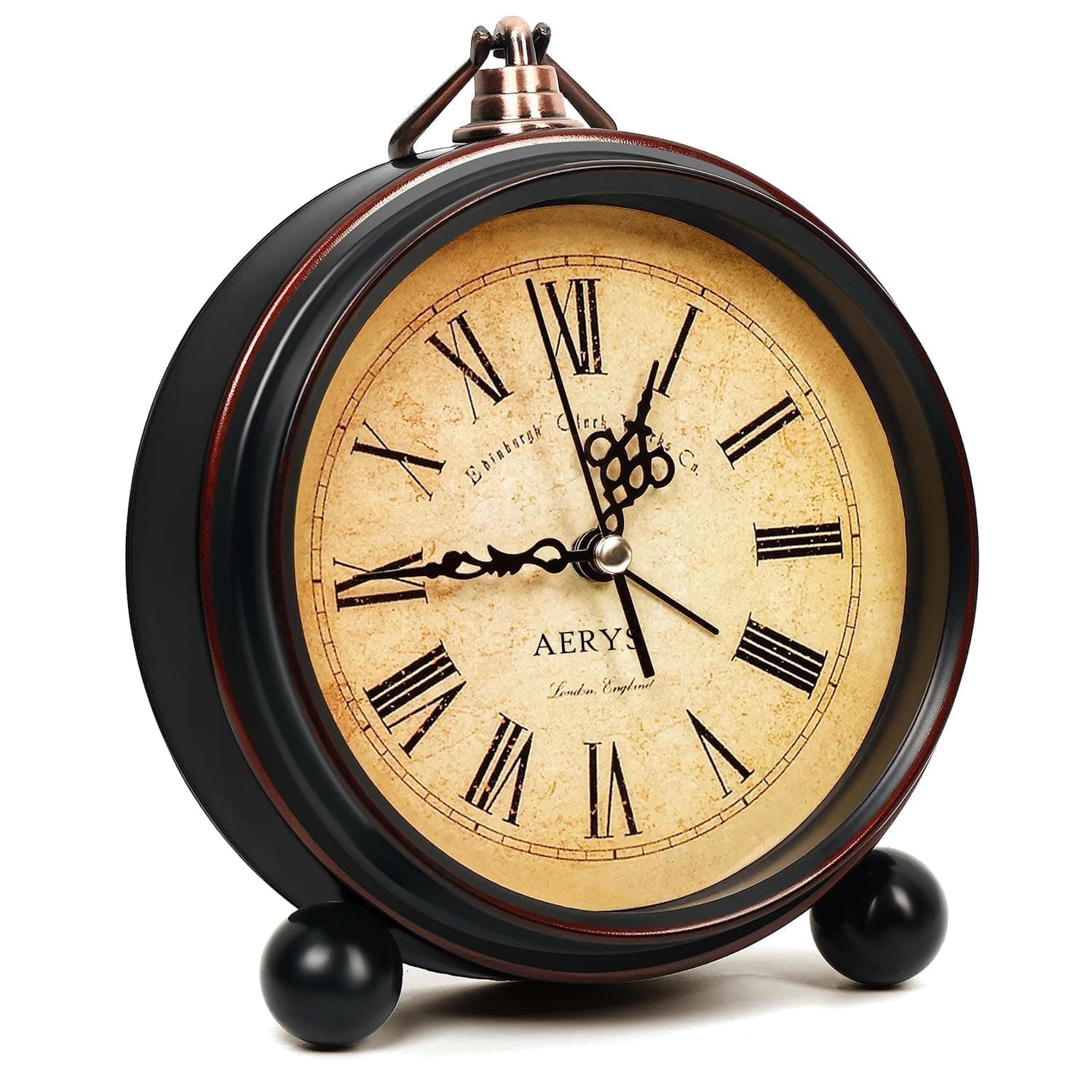 AERYS Vintage Style Alarm Clock with 1 Year Warranty, Roman Numerals | Classic Analog Alarm Table Clock | Antique Look Desk & Bedside Alarm Clock for Home, Office, and Bedroom (Roman)