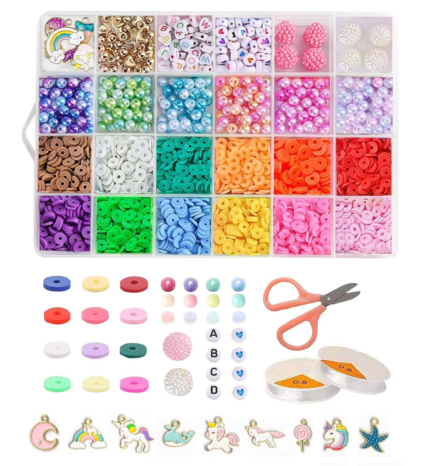 CURVE CREATION Jewellery Making Kit Bracelet Making Kit Macaron Color for Bracelet Making Clay Beads Kit Letter with Unicorn Pendants, Crystal Star Flower Hair Set for DIY Jewelry Crafts (Multicolor 2)