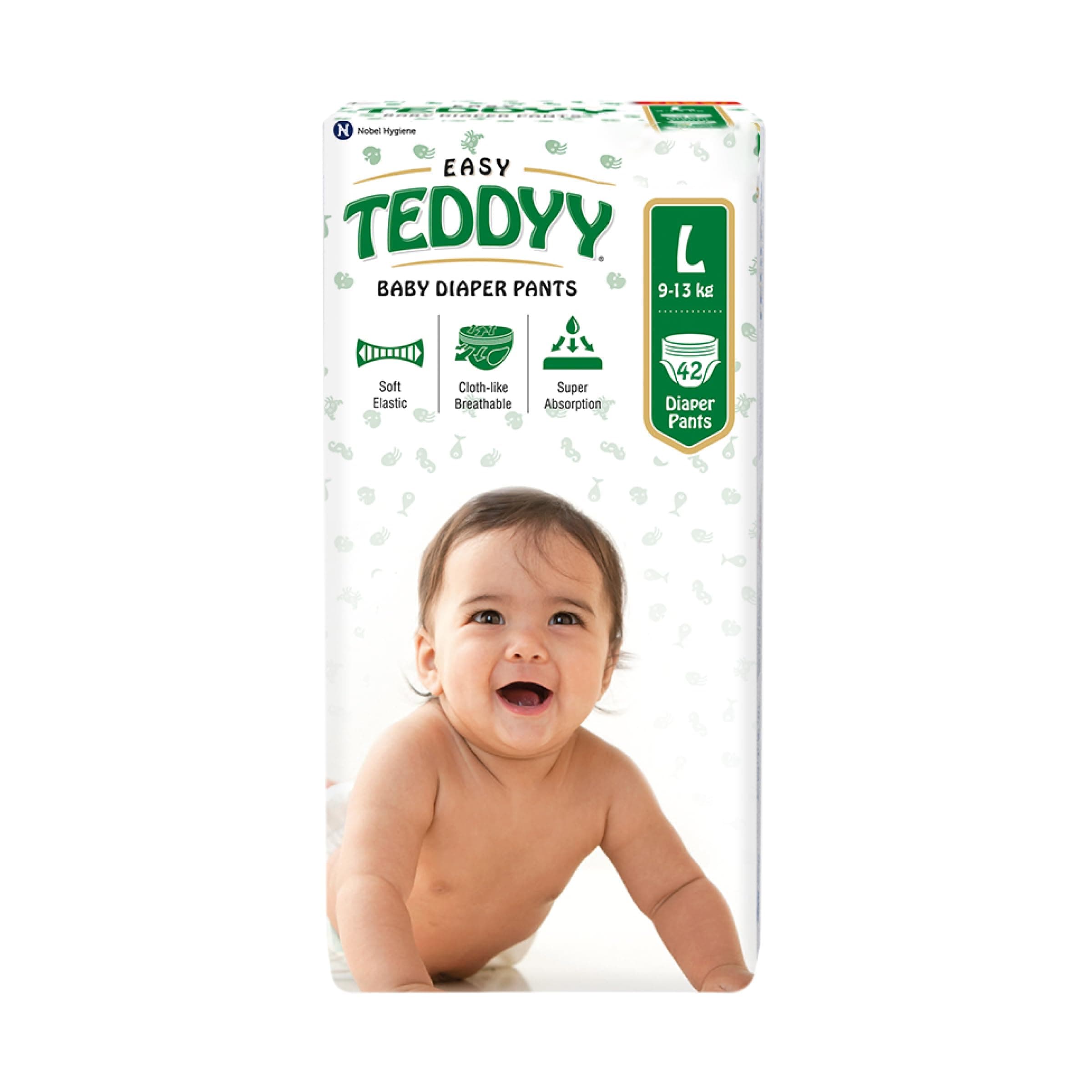 TEDDYY Easy Baby L Size Diaper Pant Style | 42 Count (Large) | 9–14 kg (Pack of 1) | Long Protection Hours | Anti-Bacterial | Airy Breathable Fit | Rapid Soaker Channels with Wetness Indicator