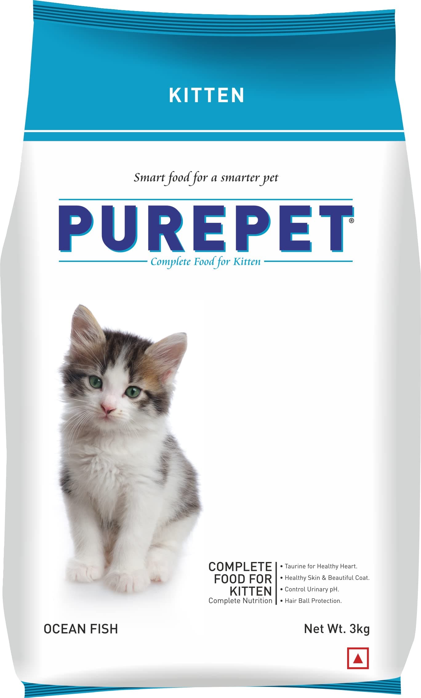 Purepet Kitten (1-12 Months) Dry Cat Food 3kg Pack | Ocean Fish Flavour | Taurine for Healthy Heart | Hairball Control |Support Immunity | Sensitive Stomach