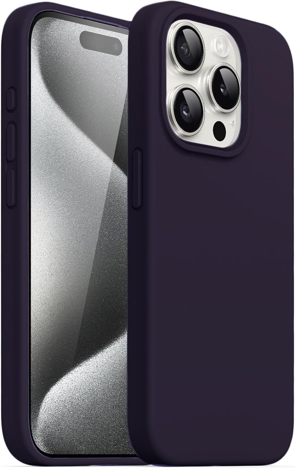 DIZORO Compatible for iPhone 15 Pro Max Case 6.7, Slim Liquid Silicone 3 Layers Full Covered Soft Gel Rubber Phone Case Protective Cover 6.7 Inch - Deep Purple