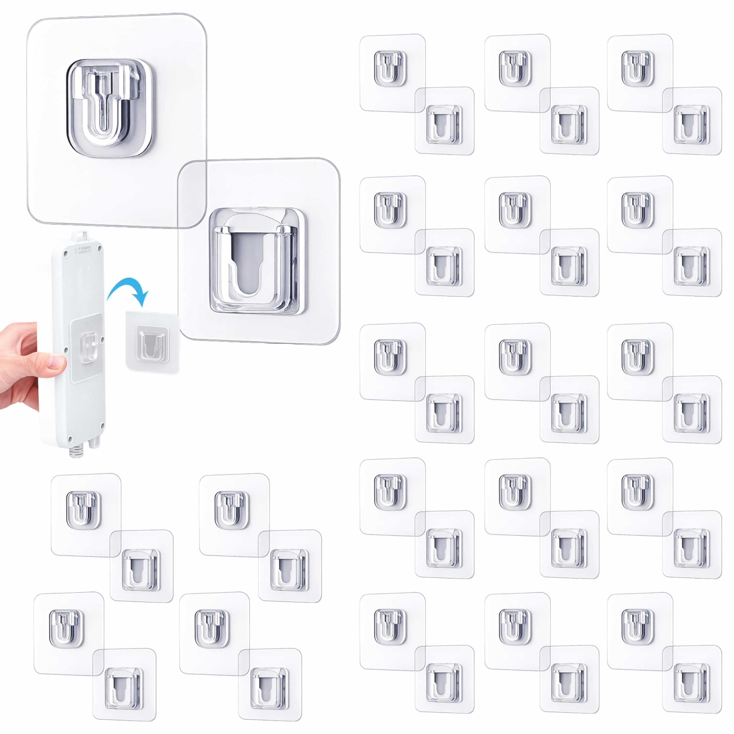 JIALTO 20 Pcs Heavy Duty Waterproof Double-Sided Adhesive Hooks - Versatile Wall Hangers for Robes and Wall Hangings - Transparent