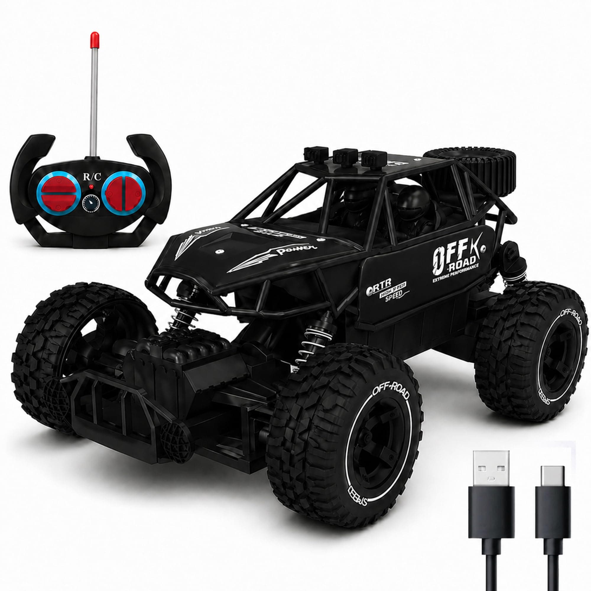 Zivvy Black RC Car Rock Crawler Remote Control Car with LED Headlight, Rechargeable Battery High Speed Off Road RC Car, Monster Truck Toy Car for Kids & Boys 7-14 Years | Remote Control Car Toy Gift