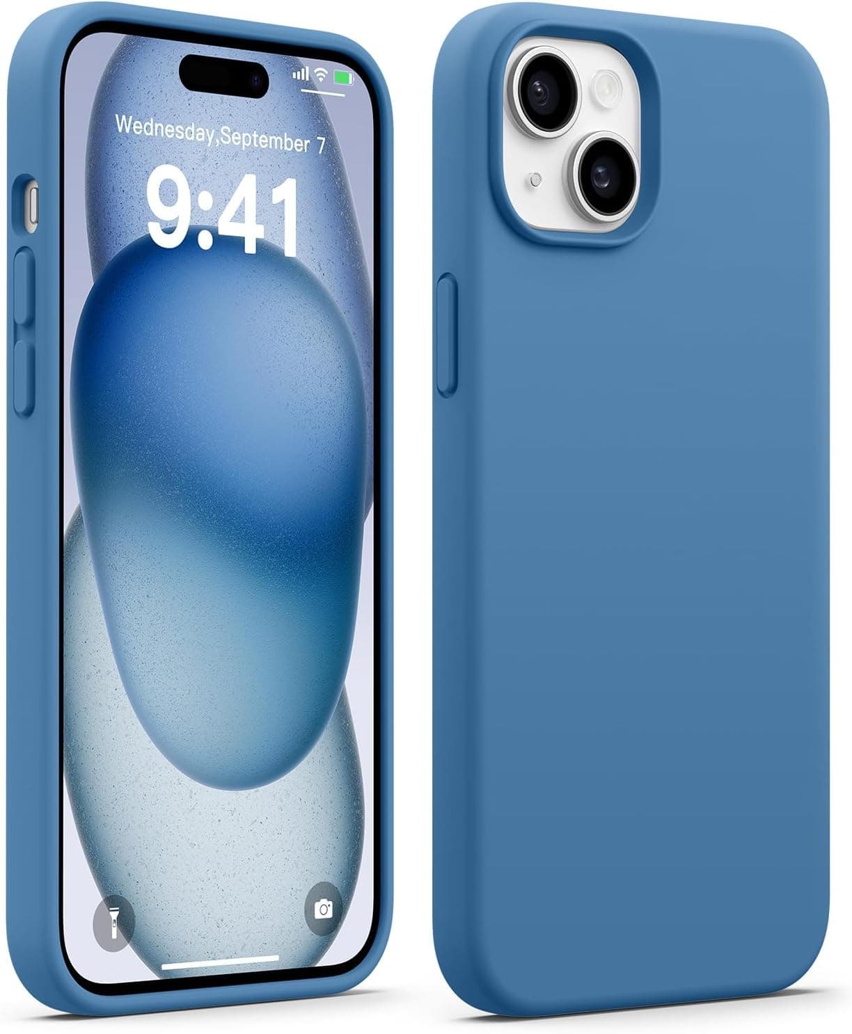 DIZORO Compatible for iPhone 15 Plus Case 6.7, Slim Liquid Silicone 3 Layers Full Covered Soft Gel Rubber Phone Case Protective Cover 6.7 Inch - Azure Blue