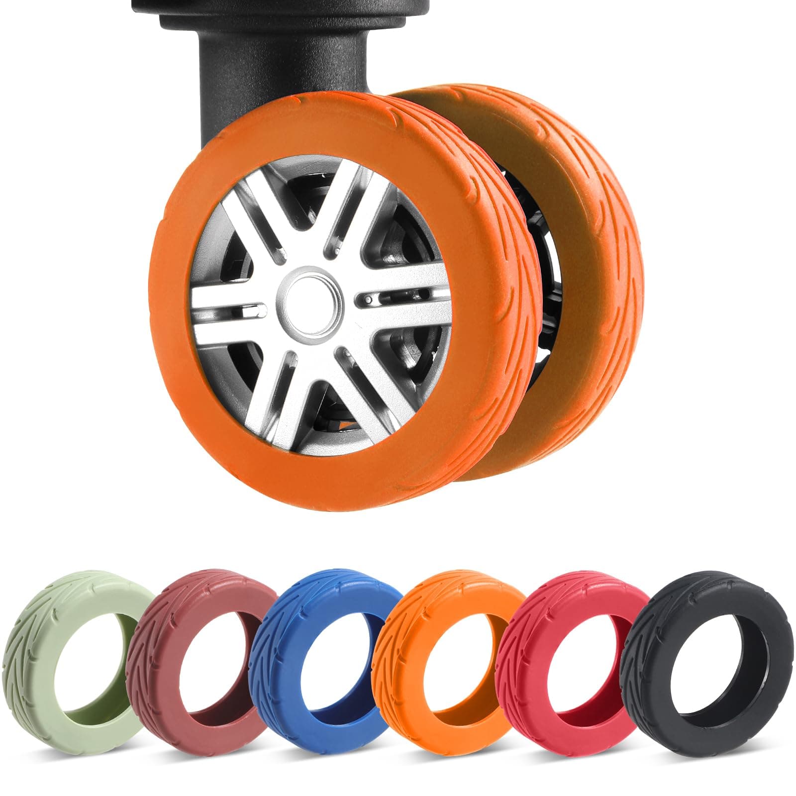 Wanzhuango 8Pcs Upgrade Luggage Wheel Covers,Essential Travel Accessories, Orange, Soft, Silent. Protect Luggage Wheels