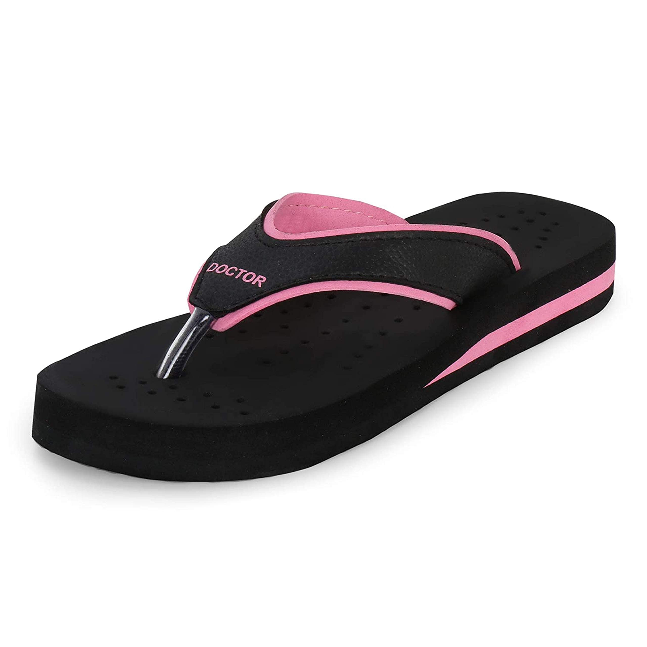 DOCTOR EXTRA SOFT Care Diabetic Orthopedic Pregnancy Flat Super Comfort Dr Flipflops and House Slippers For Women's and Girl's D-18-Black Pink-8 UK