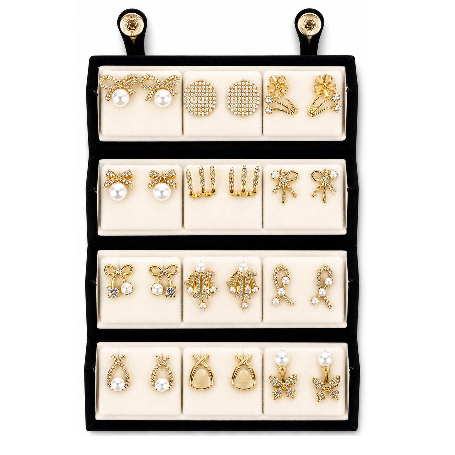 Shining Diva Fashion 12 Pairs Elegant Pearl & Crystal Gold Plated Stud Earrings Set with Premium Display Gift Box for Women and Girls (rrsd17448er_BOX1025)