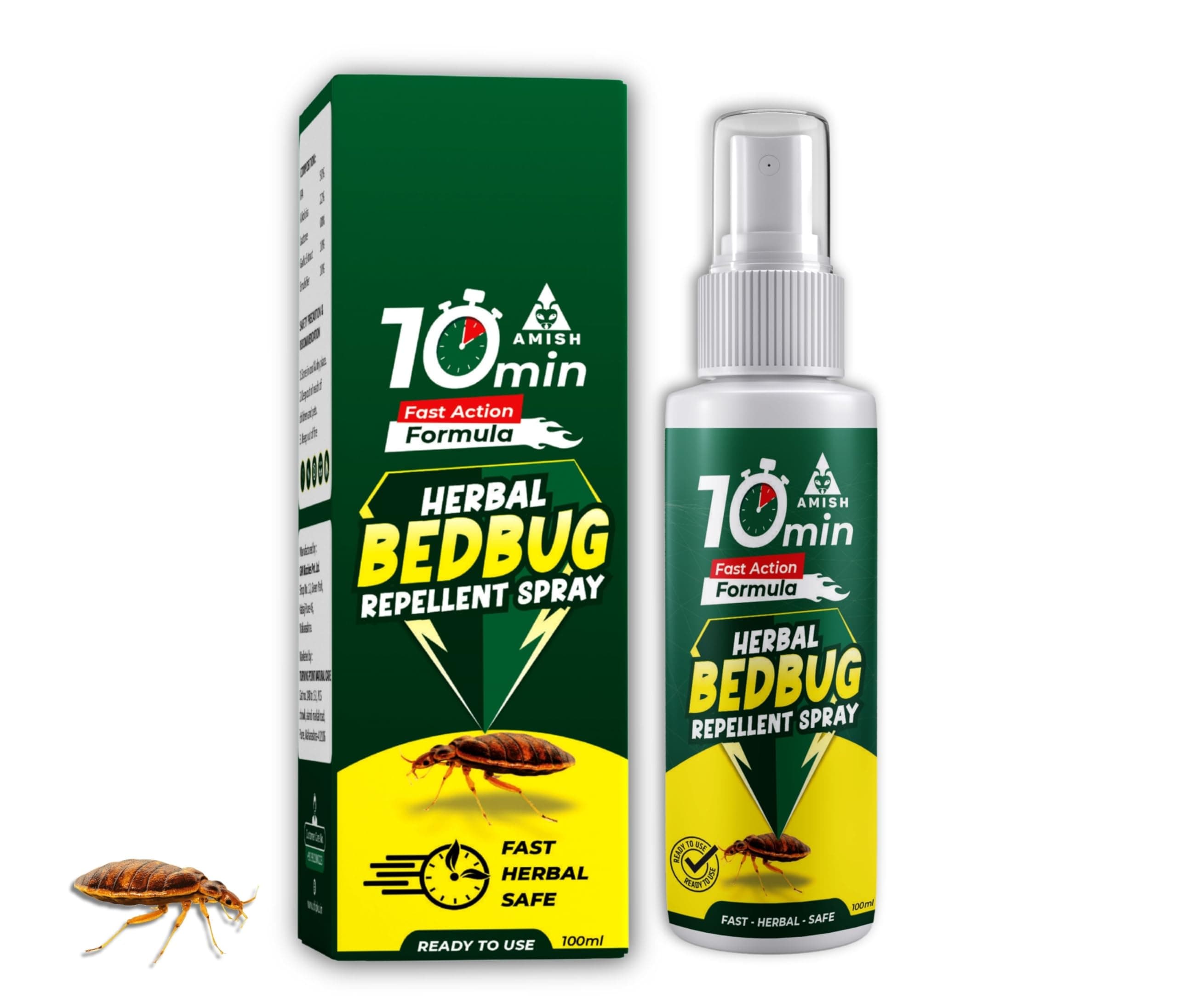 Amish Herbal Bedbug Spray 100ml | Powerful Bed Bugs Repellent Spray for Bed, Mattress & Furniture | Organic Khatmal Repellent for Home | Odorless Herbal Pest Control