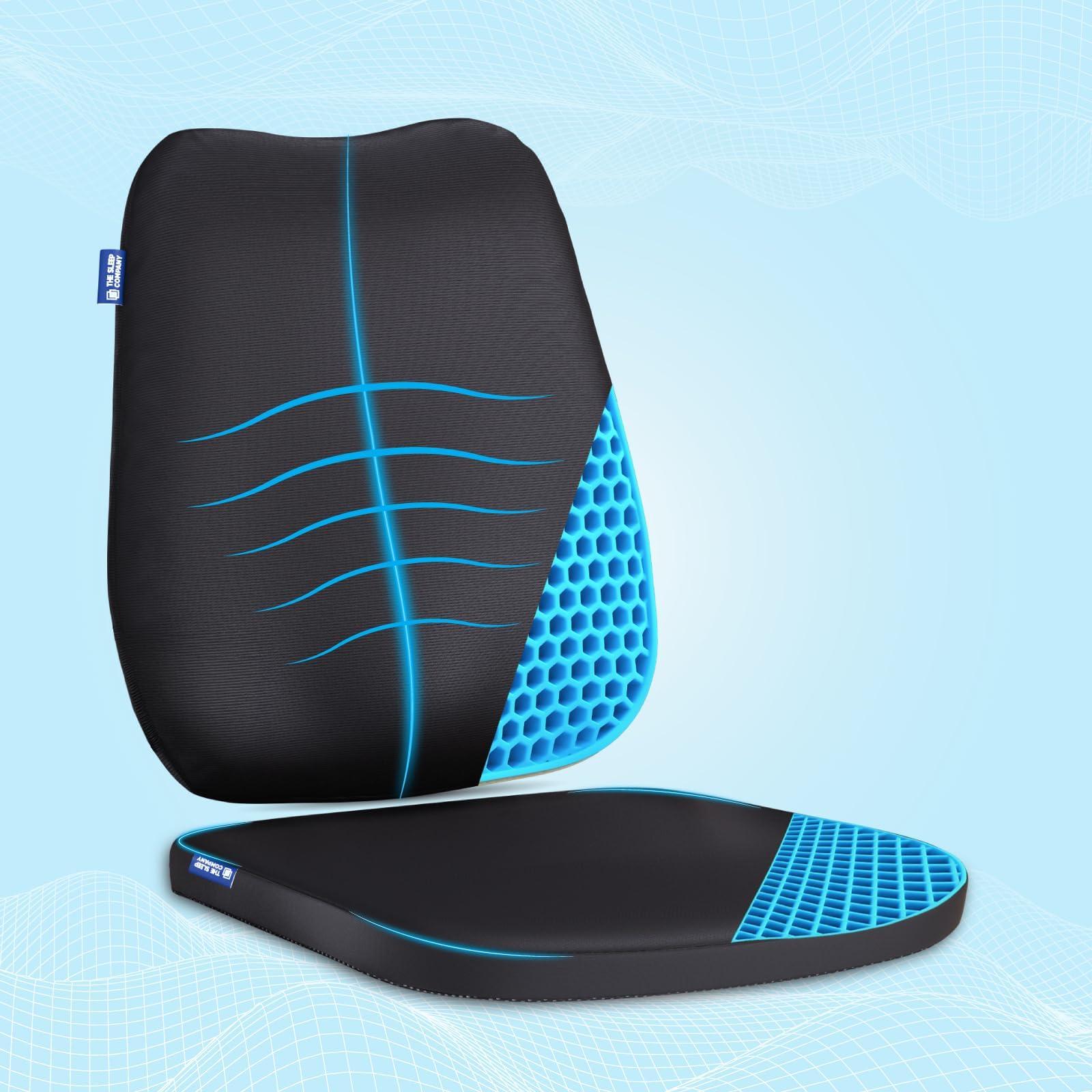 The Sleep Company SmartGRID Seat + Back Cushion Combo | Reduce Back Pain with Ortho Comfort Cushions | Lumbar & Spine Support | Office Chair, Car Seat & Home Use | 600+ Cooling Air Channels | Black