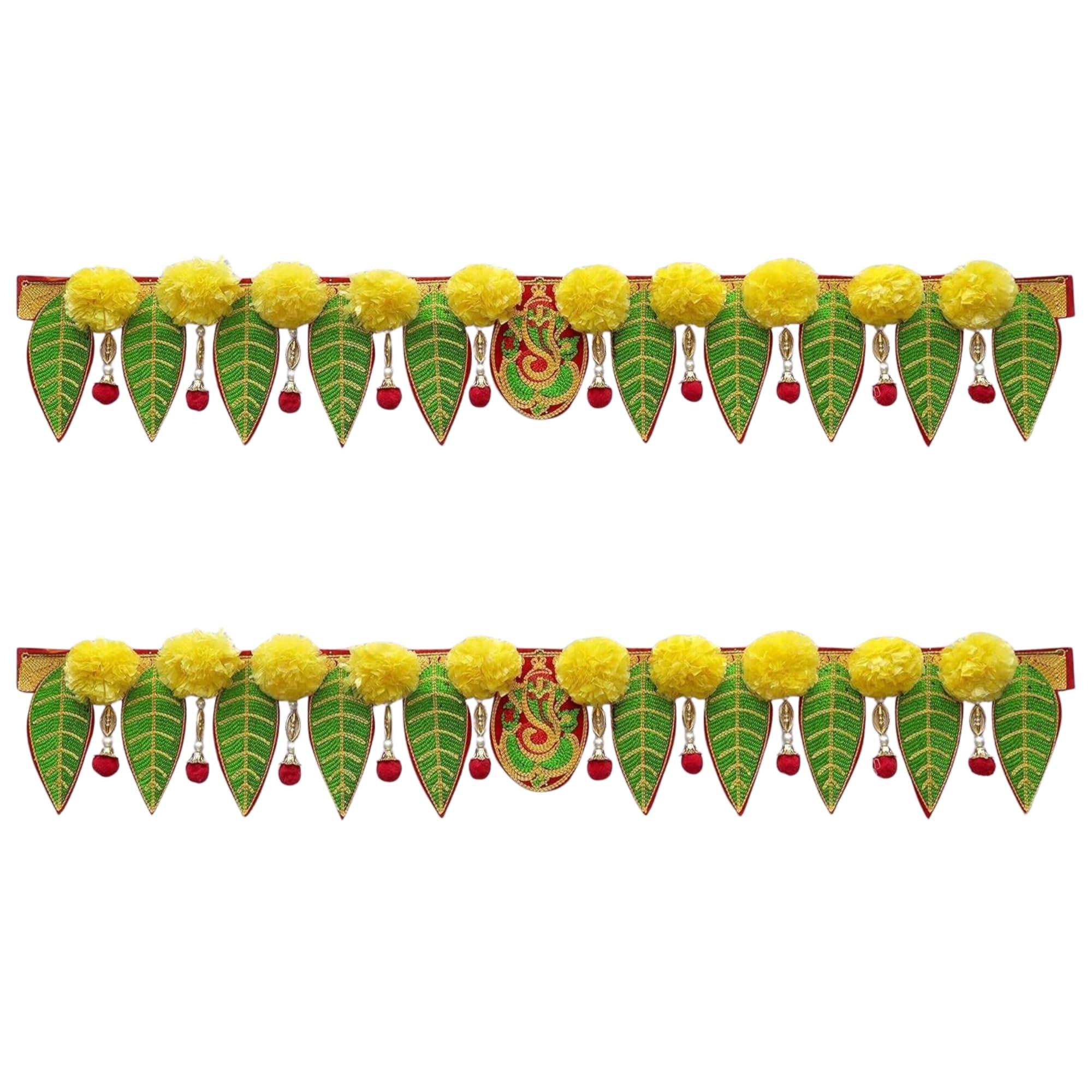 Ganesh Pan Toran Bandhanwar/Bandarwal for Main Door | Handmade Decorative Door Hanging | Traditional Ethnic Entrance Décor with Lord Ganesha Design for Festivals Toran (36 Inch) - Pack of 2