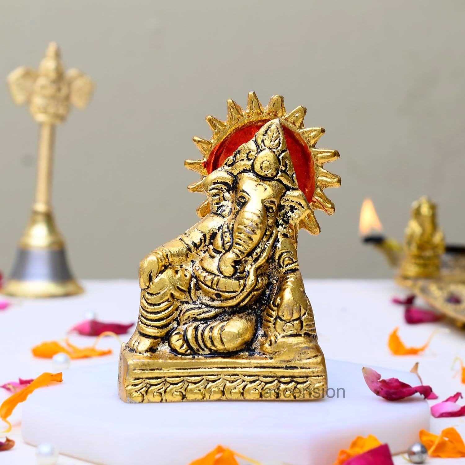 ascension Ganesh Idol for Car Dashboard Ganpati Idol for Home Decor Office Temple Decor Ganesh Ji Statue for Gift Mini Ganesha Idol Showpiece Figurine for Home Pooja Room Diwali Decoration