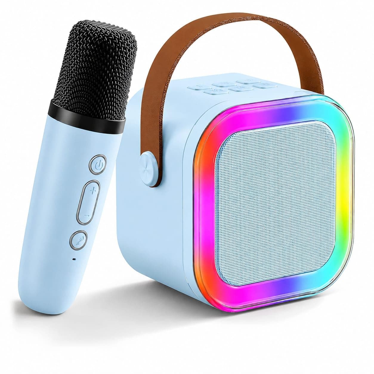 Karaoke Machine with Wireless Mics, Bluetooth Speaker, RGB Lights 5 Voice Effects, Portable Sound System for Kids & Adults(1 MIC with Speaker Set) (Blue K12 Karaoke Set – 1 Wireless Mic)