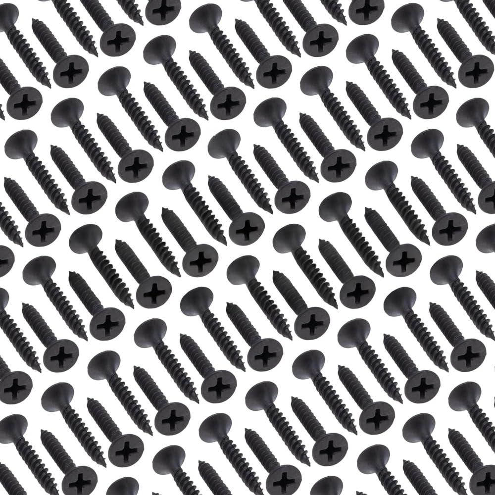 Hi-Plasst Pack of 100, 25mm (1") Black Self Drilling Bugle Head Drywall Screws for Gypsum Board - Phosphate Coated for Metal and Wood Studs, Ceiling & Partition Walls (Size #6, 3.5mm thickness)