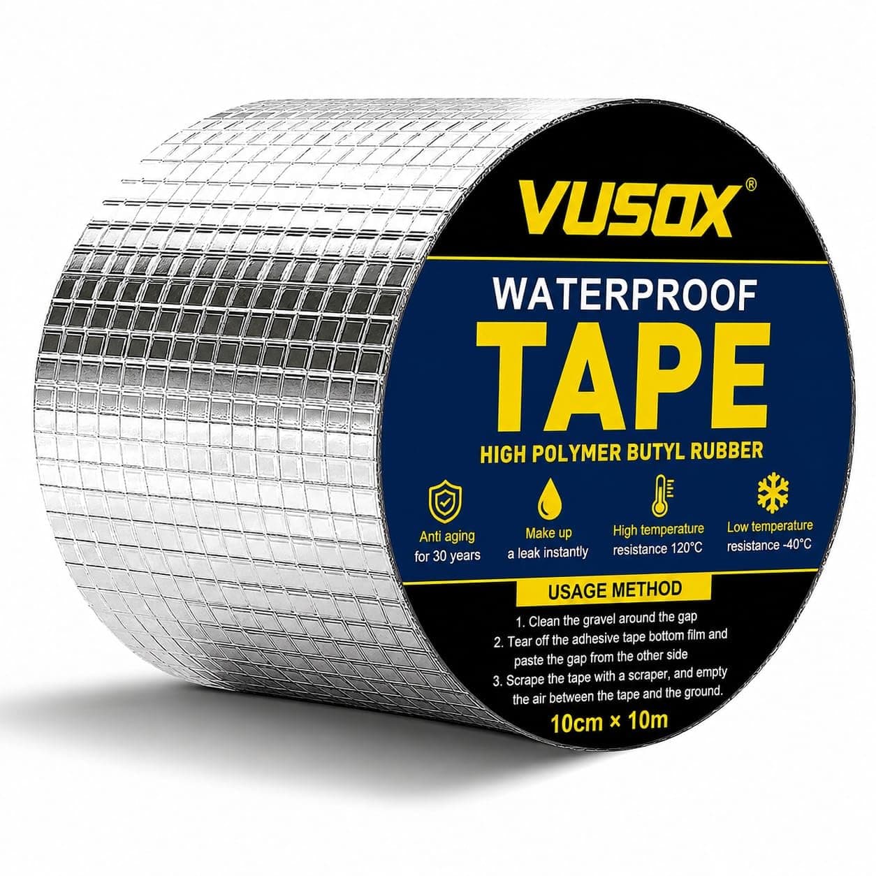 10Meter Super Strong Adhesive Waterproof tape Permanent Repair Roof Water Leakage Solution Rubber Foil Suitable for Roof Leak,surface Crack,Window Sill Gap,Boat Sealing(4Inch 10CM*5M+5M=10 Meter)