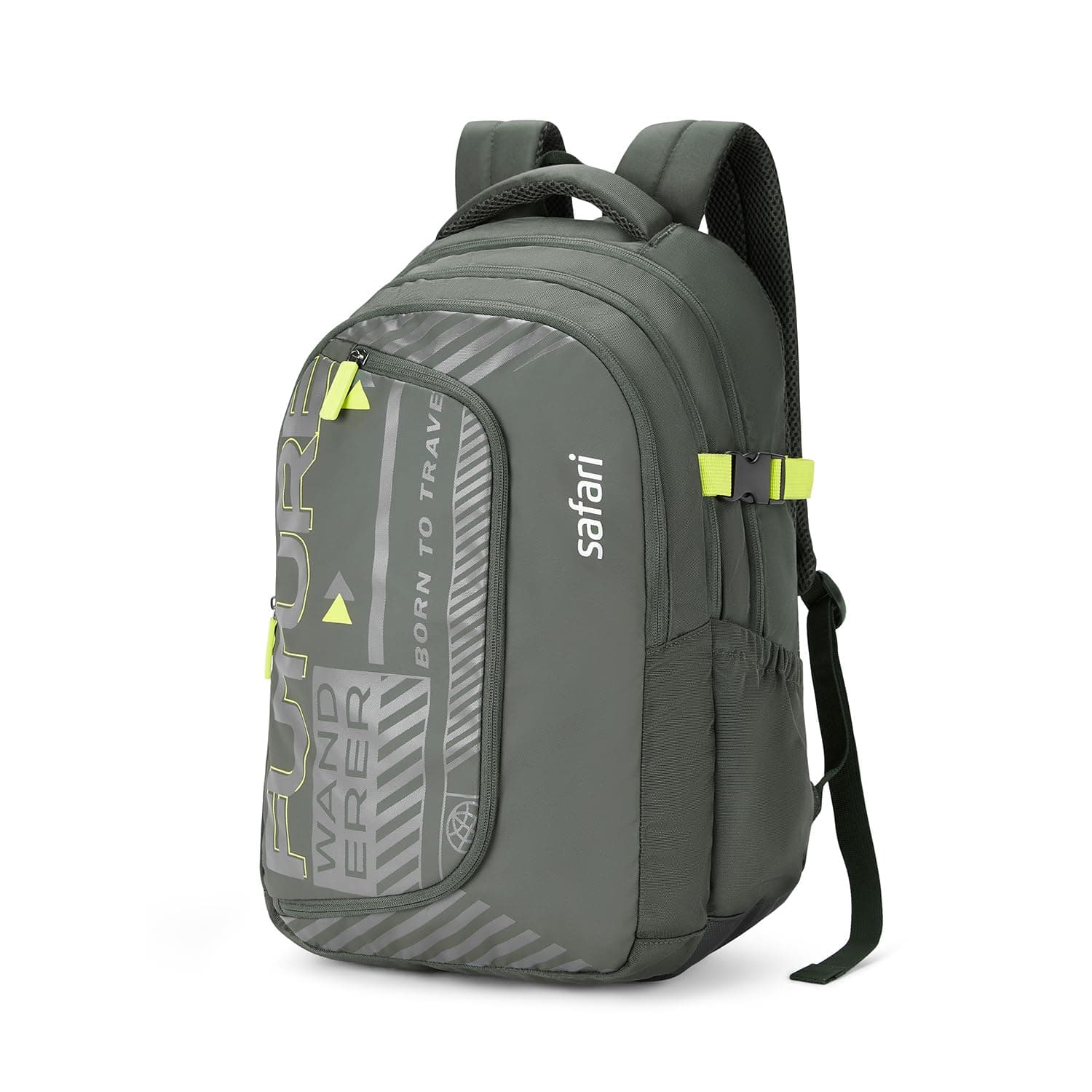 Safari Terra 37L School Bag for Boys & Girls, Casual 3 Compartment Backpack Bag with Armor Base, Rain Cover, File holder, Bottle Holder and Organizer, College Bag for Men and Women, Color Olive