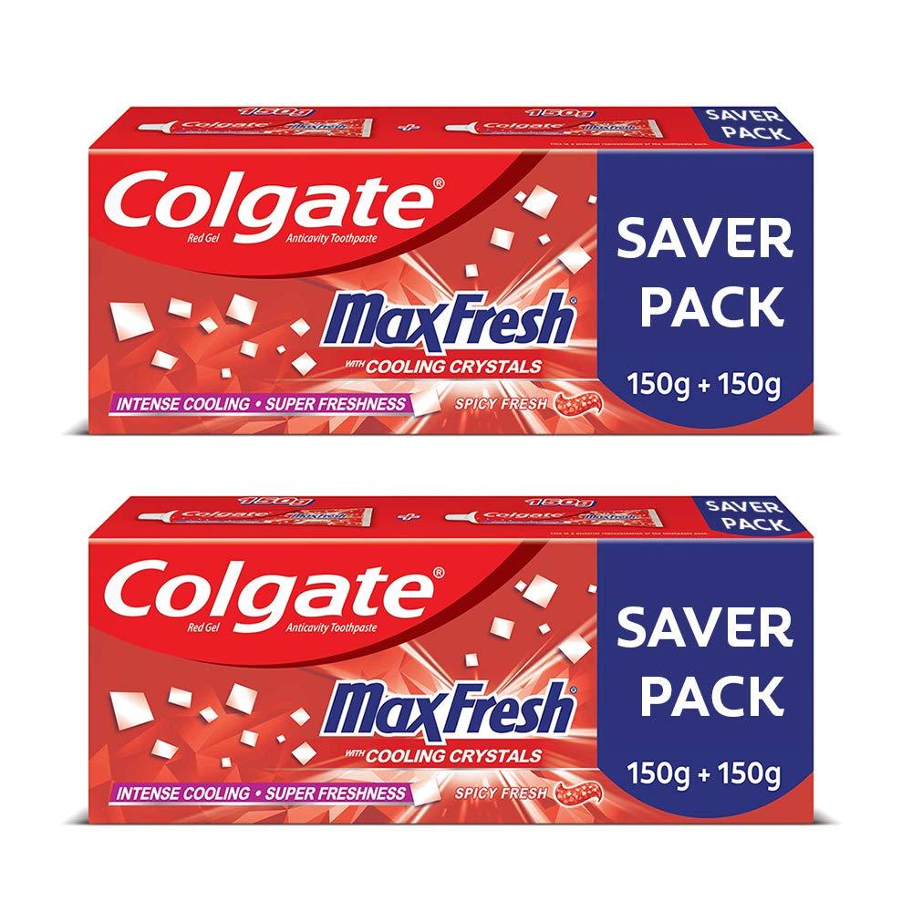 Colgate Maxfresh Toothpaste, Red Gel Paste with Menthol For Super Fresh Breath, 300g, 150gx2 (Spicy Fresh)