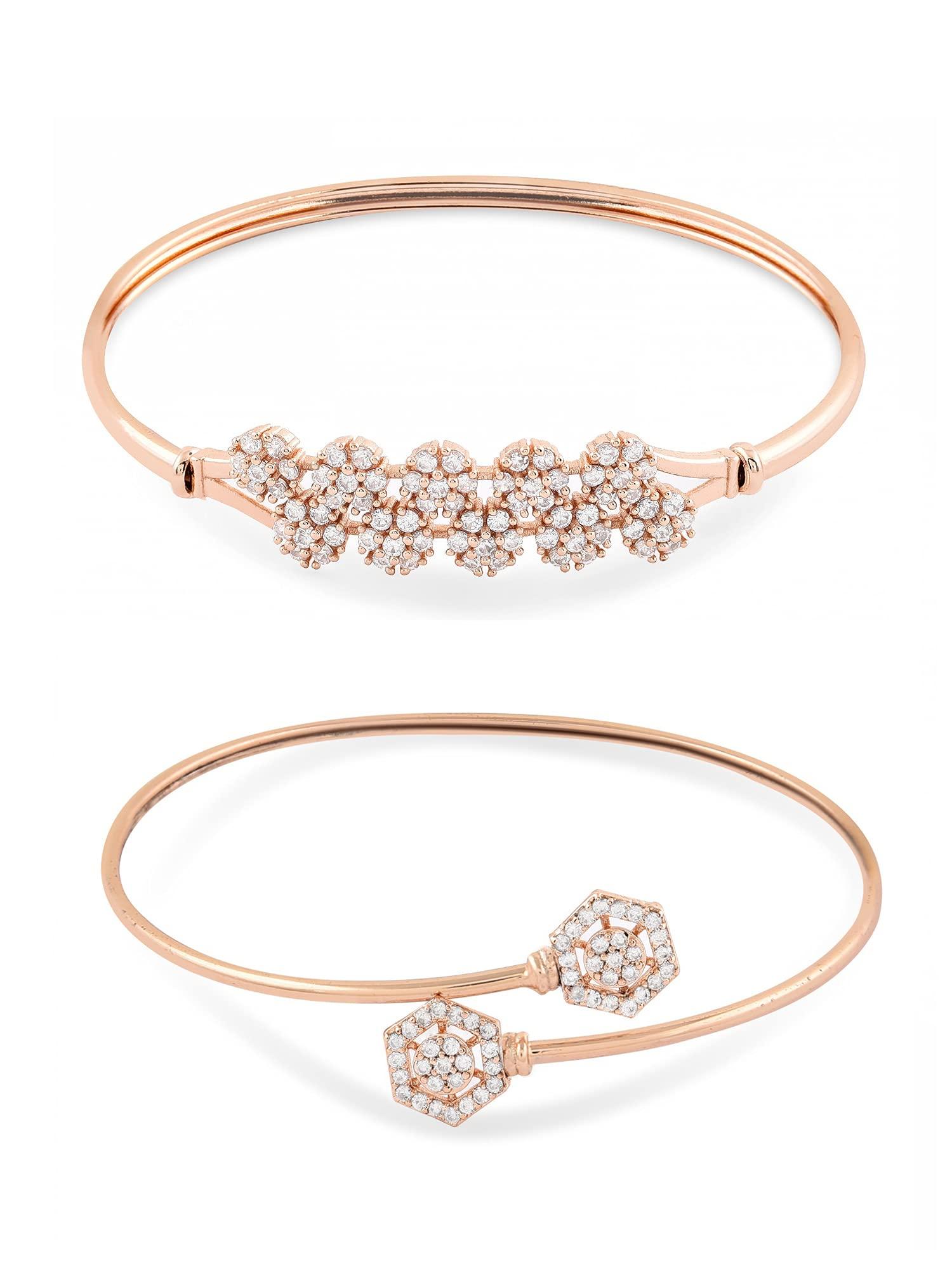 ZAVERI PEARLS Set of 2 Rose Gold Contemporary Cubic Zirconia Brass Kada Style Bracelet For Women-ZPFK11116