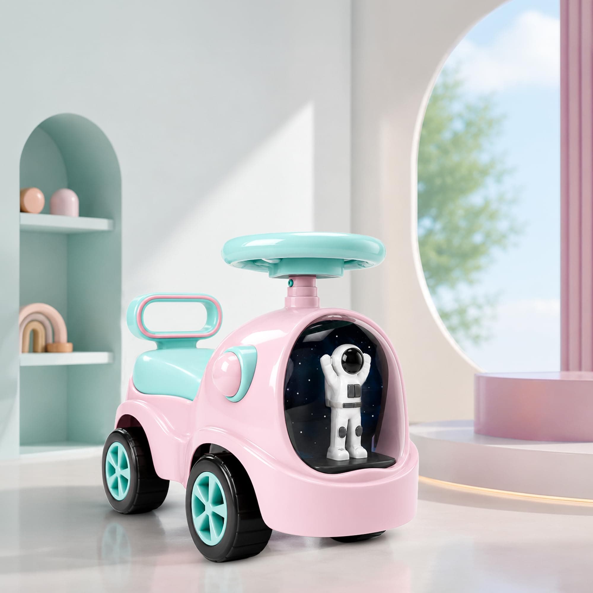 Cockatoo-Kids Baby Bunny Swing Car for Kids Ride-On Magic Car, Push & Glide Toy for Toddlers with Backrest Seat & Big Wheel Push Car for Ages 1-3 Pink & Sea Green Up to 25 Kg