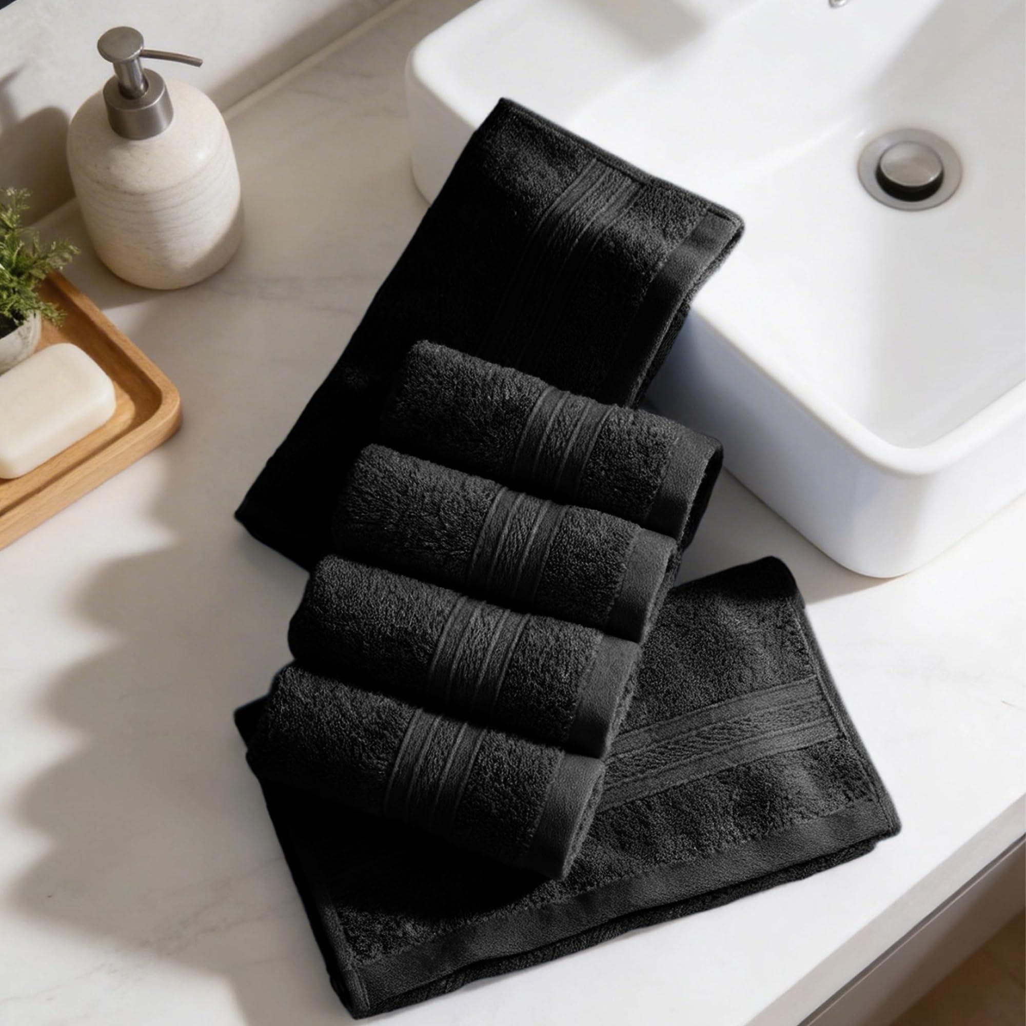 TRIDENT Soft Comfort Air Rich 100% Cotton Towel for Face, 500 GSM Highly Absorbent Towels for Men/Women, 6Pc Face Towel Set (30.5 cm X 30.5 cm), Black