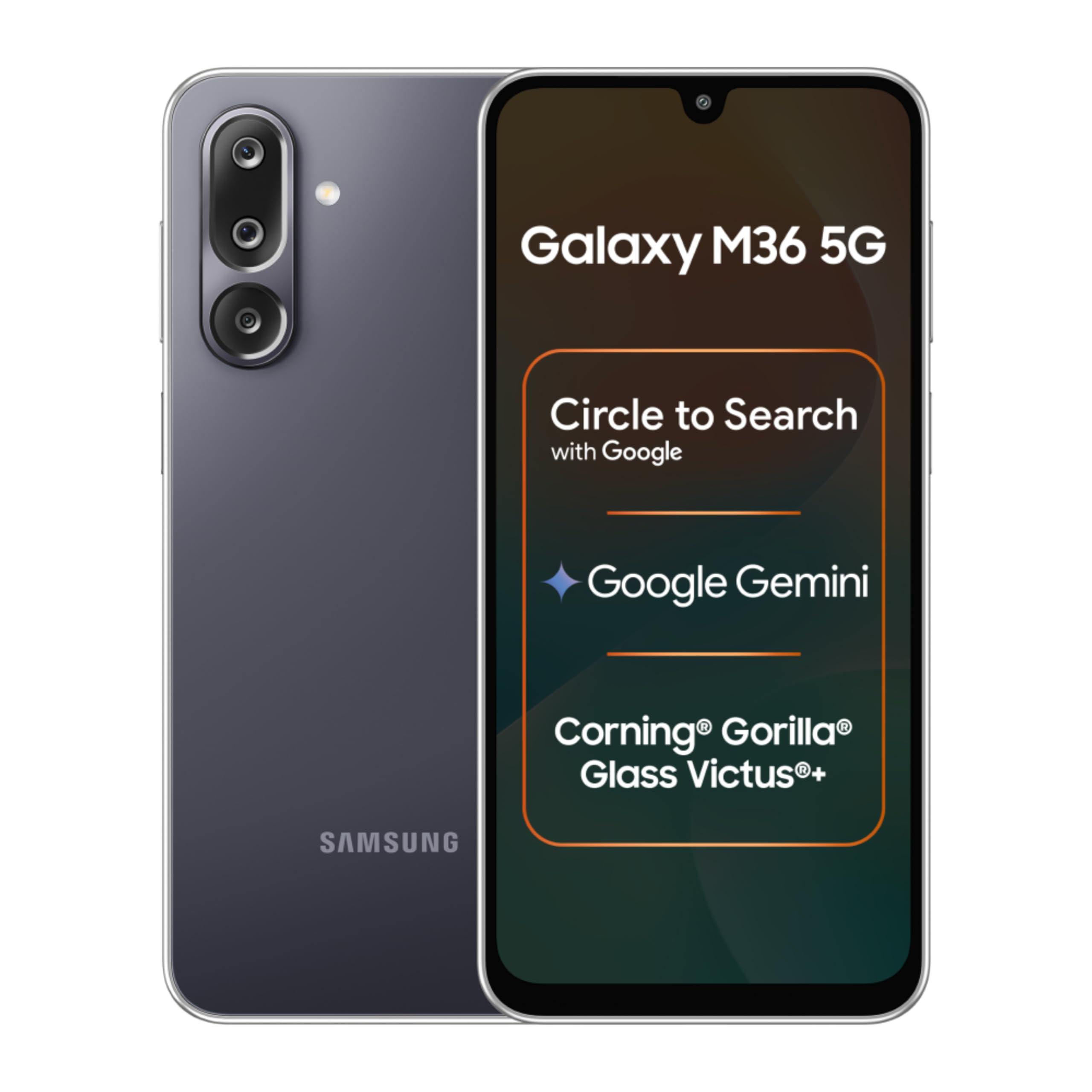 Samsung Galaxy M36 5G Mobile (Velvet Black, 8GB RAM, 128GB Storage) | Google Gemini| Gorilla Glass Victus+ | 7.7mm | AI Enhanced 50MP OIS Triple Camera| Nightography| Lag-free Gaming | Without Charger
