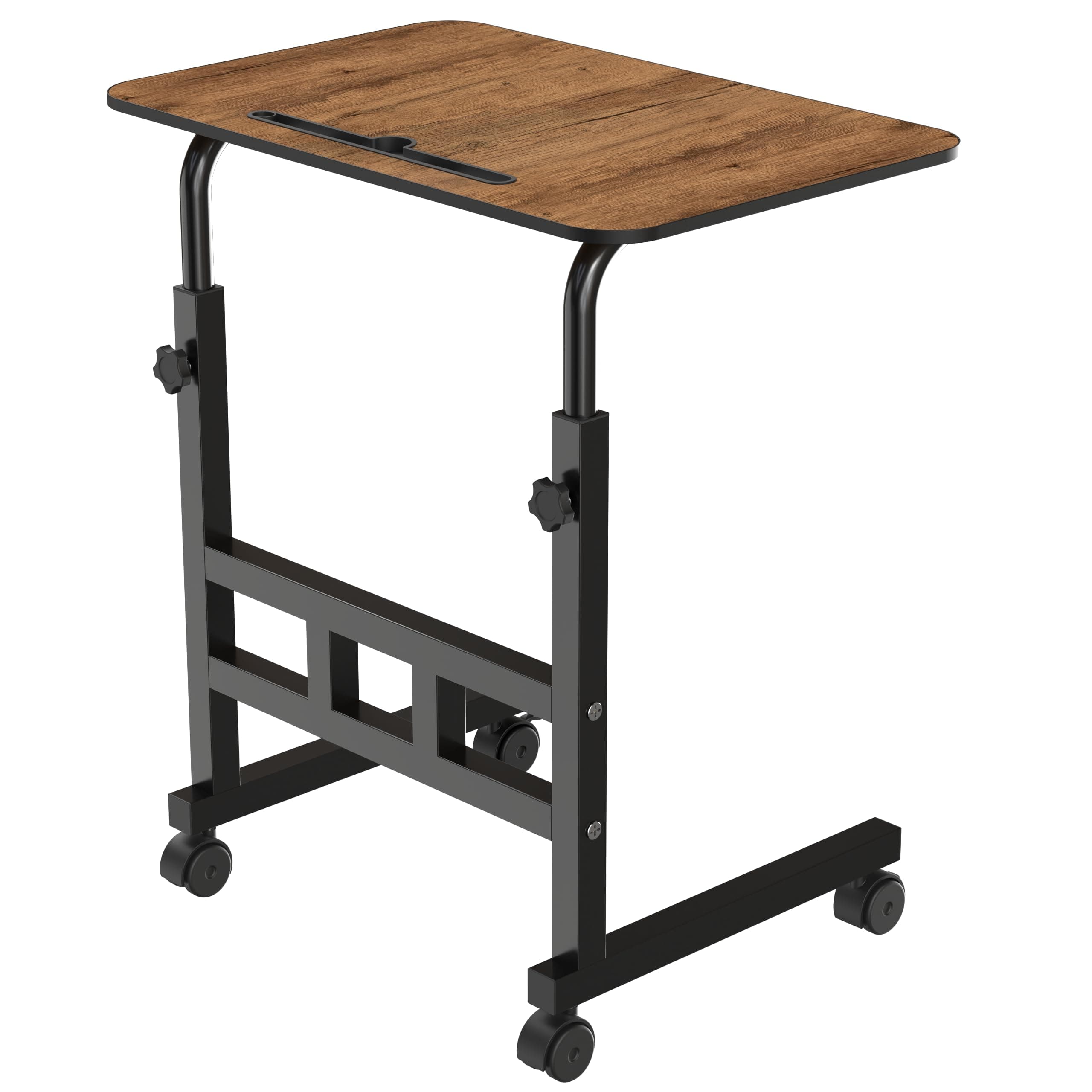 Amazon Brand - Umi Wooden Multipurpose Adjustable Height Adjustable Rolling Side Table with Wheels for Home, Study, Office and Bedroom - (Brown)