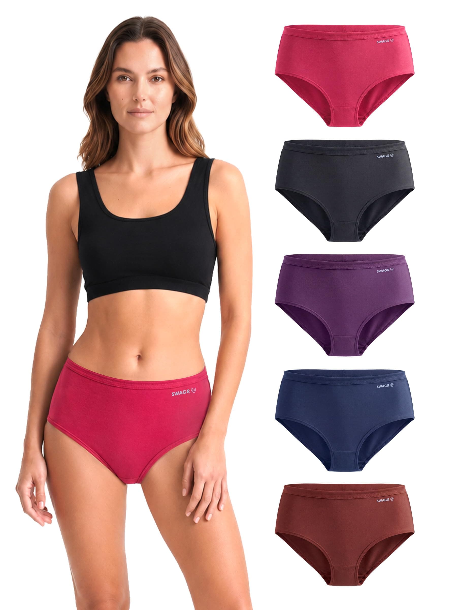 SWAGR 5 Pack Women's High Coverage Super Combed Cotton Hipster Panty Set | Powered by ZincShield Anti-Bacterial Tech | BreatheSoft Fabric | Size Small | Dark Multicolor | SOXCO Style HP06