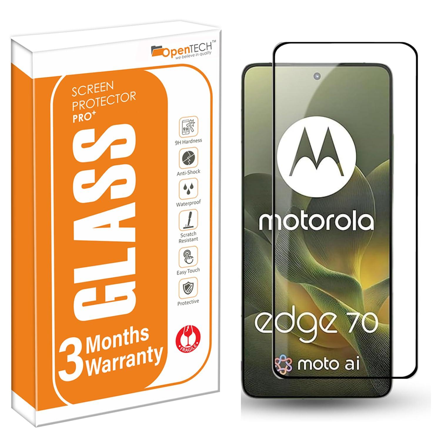 OpenTech® Military-Grade Tempered Glass Screen Protector Compatible For Motorola Moto Edge 70 (6.7 inches) With Edge To Edge Coverage And Easy Installation Kit