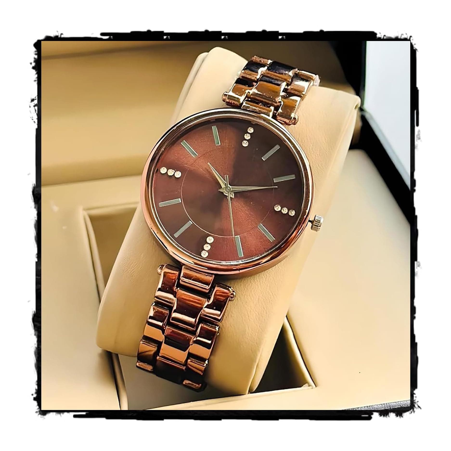 styledose Women Analogue Wrist Watches for Women's & Girls&Miss&Ladies Diamond Studded Dial Rosegold Colored Stylish Bracelet Strap (Brown)