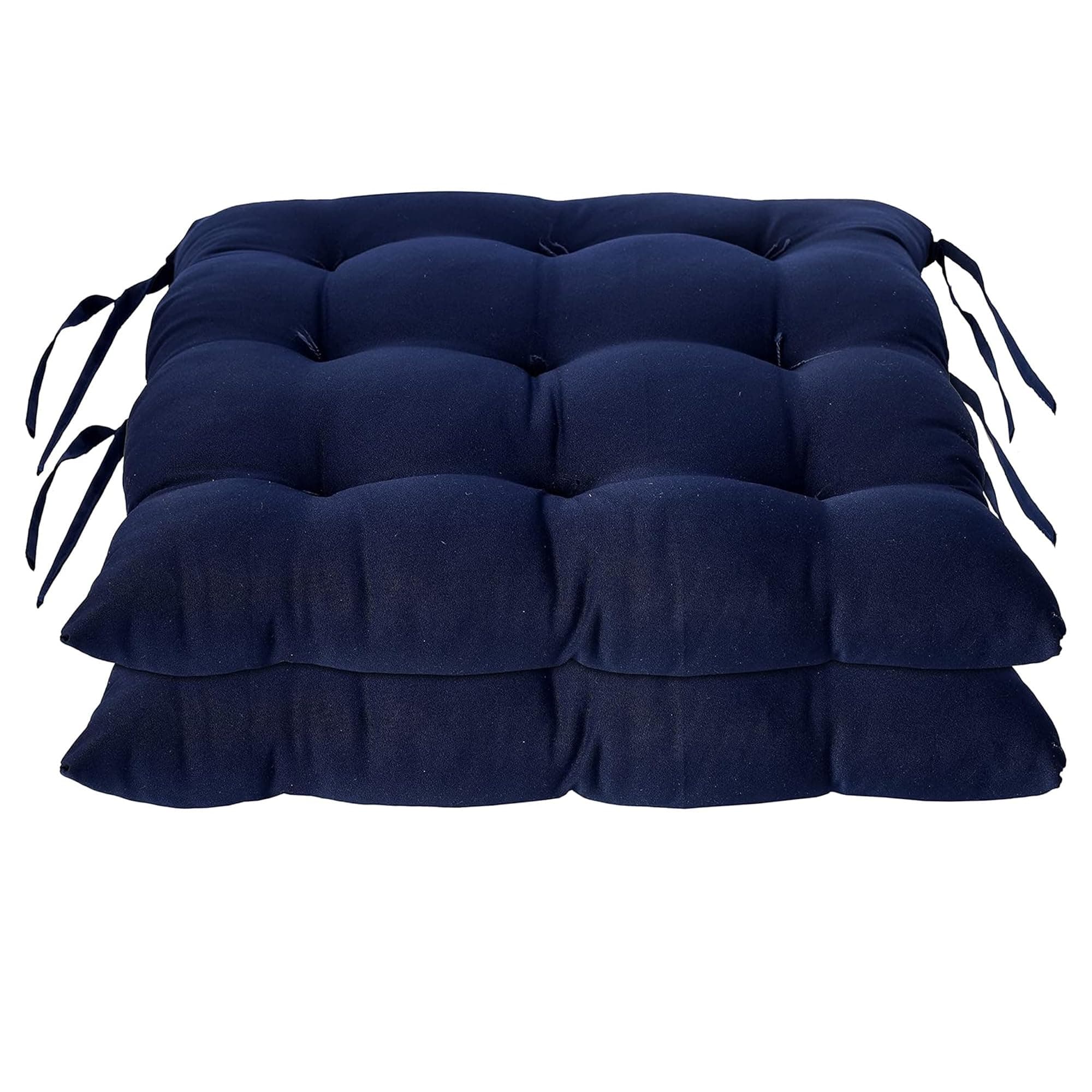 Kuber Industries Pack of 2 Chair Pad | Microfiber Square Chair Pad with Ties | Soft & Comfortable Sitting | Chair Cushion Pad | Chair Seat Cushion for Office-Home | Navy Blue