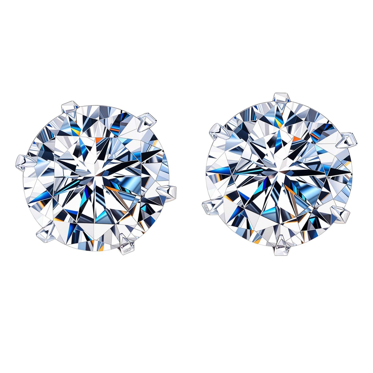 HIGHSPARK 925 Silver Solitaire Stud Earrings | 92.5 Sterling Silver & Round Brilliant Cubic Zirconia Tops for Men Women | Silver 7mm