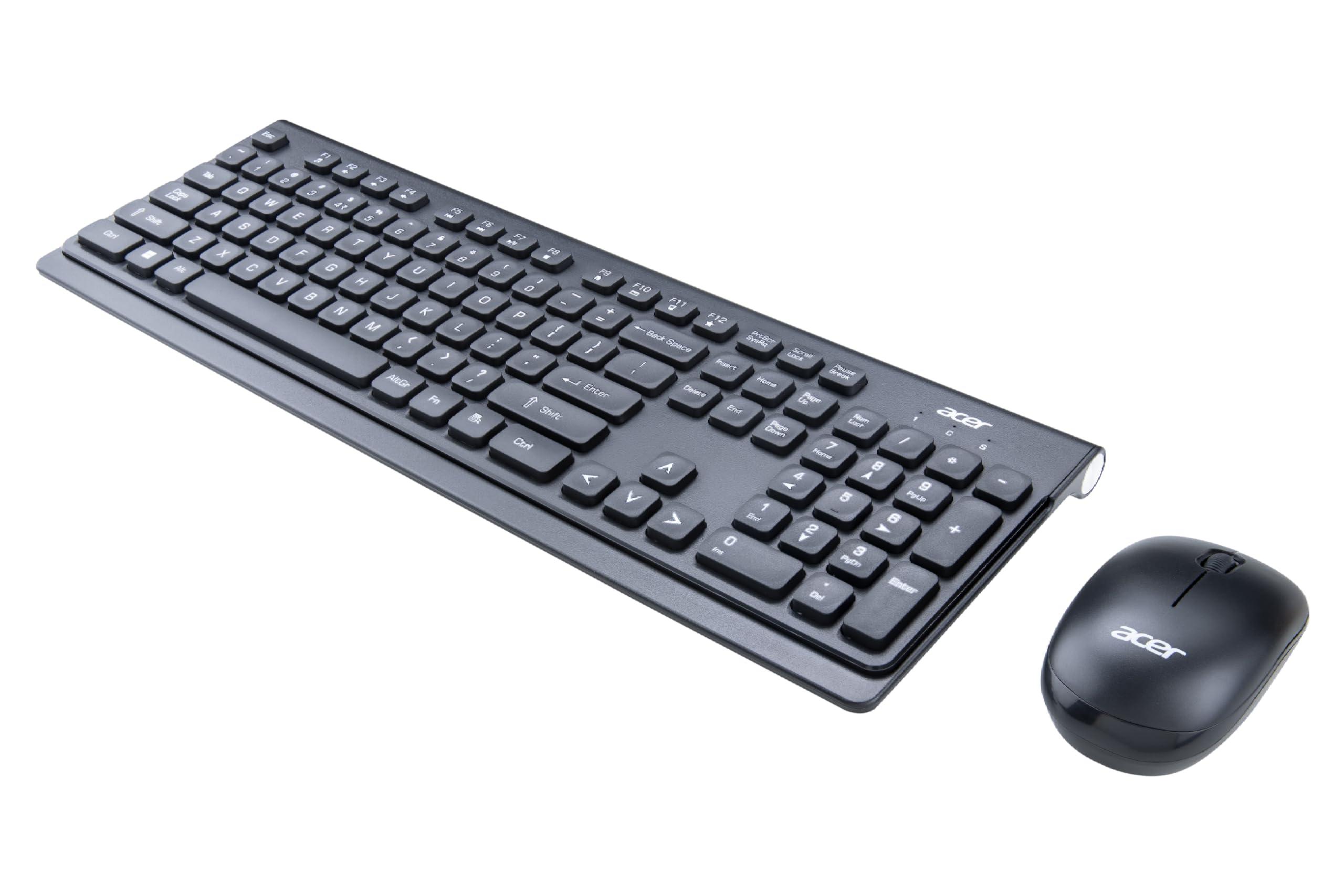 Acer Wireless Keyboard & Mouse Combo with Attractive Durable Design, 2.4GHz Nano Receiver, 10m Range, Indian Rupee Key Code, 1600 DPI, 10M Keystrokes Life for Microsoft Windows and Mac OS (Black)
