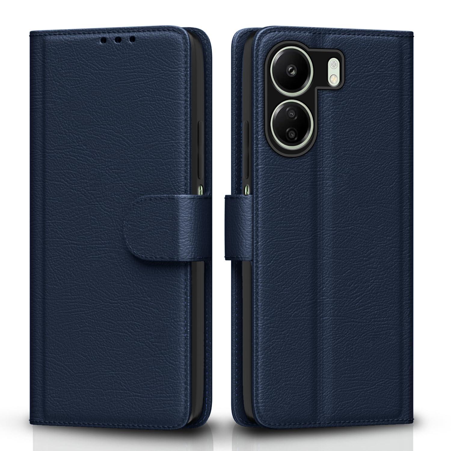 Pikkme Redmi 13C 4G | Poco C65 Flip Cover Leather Finish | Inside TPU with Card Pockets | Wallet Stand and Shock Proof | Complete Protection Flip Case (Blue)