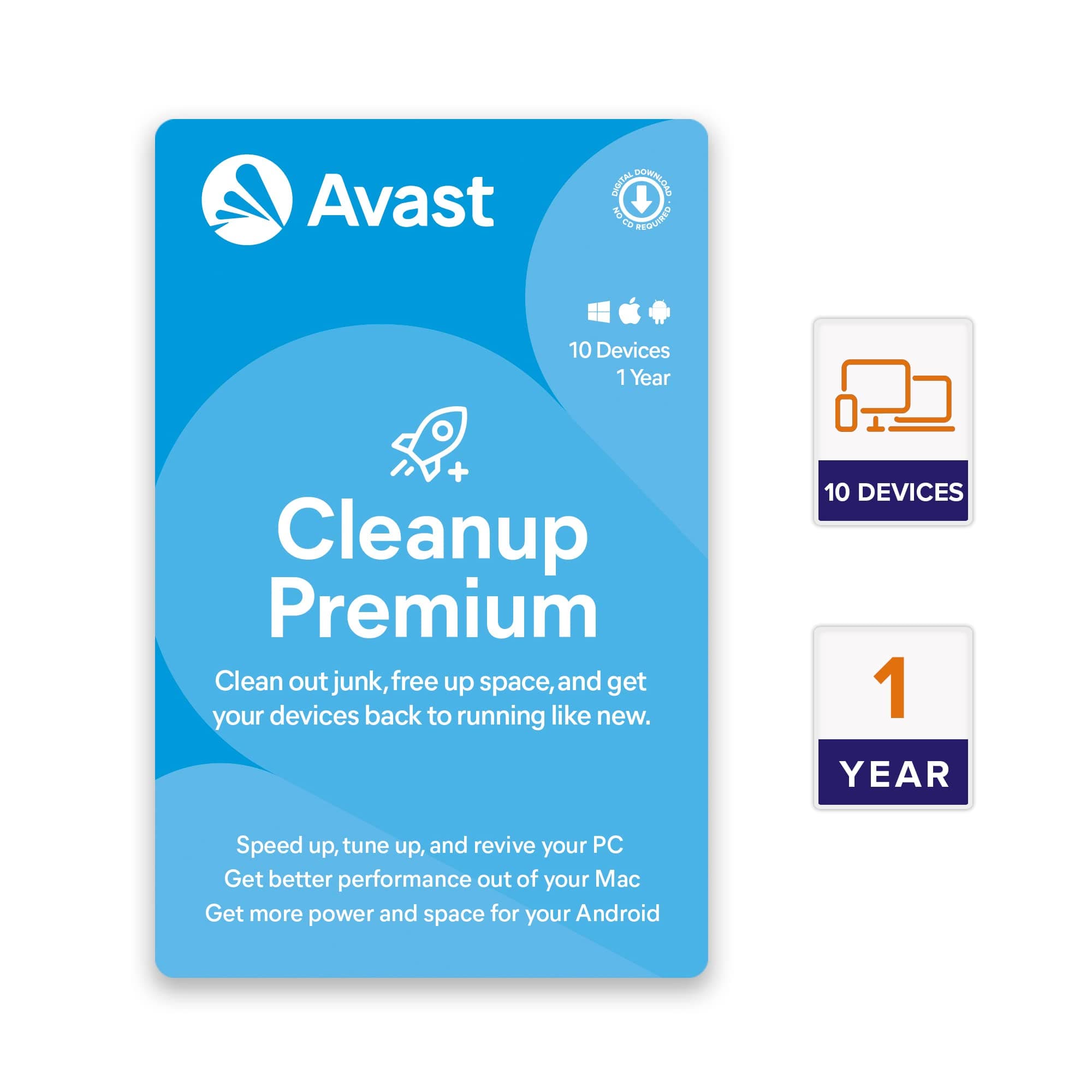 Avast Cleanup Premium | 10 Devices 1 Year | PC, Mac & Android | Boost Device's performance | Email Delivery in 2 Hours