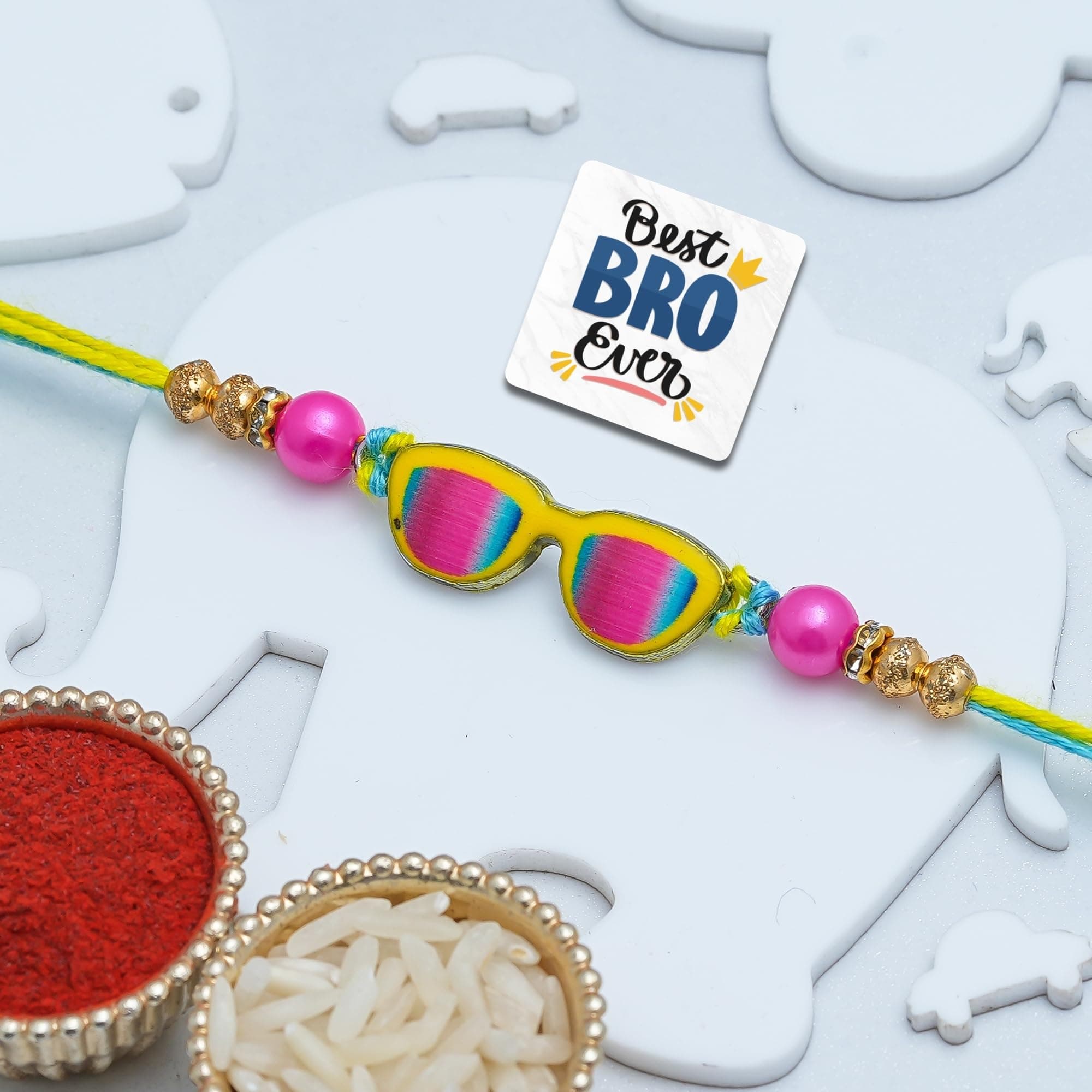 eCraftIndia Chashma Sunglass Design Rakhi for Kids Girls Boys with Best Bro Ever Fridge Magnet | Raksha Bandhan Kids Rakhi for Brother Bhaiya Bhai | Roli Chawal Pack