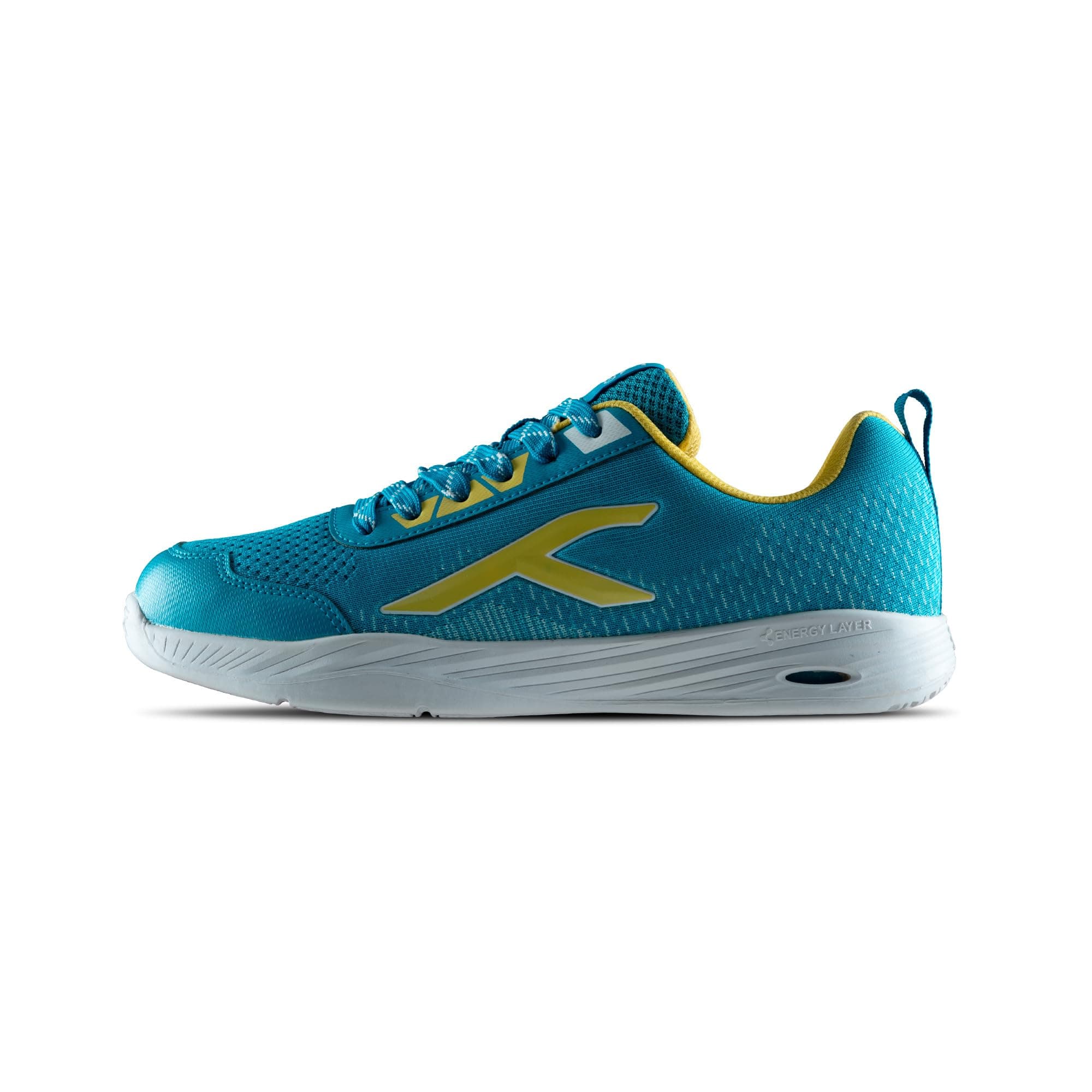 Hundred Court Flyer Non-Marking Badminton Shoes | Indoor Court Shoes for Badminton & Indoor Sports | Lightweight, Breathable, Cushioned, Durable & Comfortable - Blue/Yellow/White