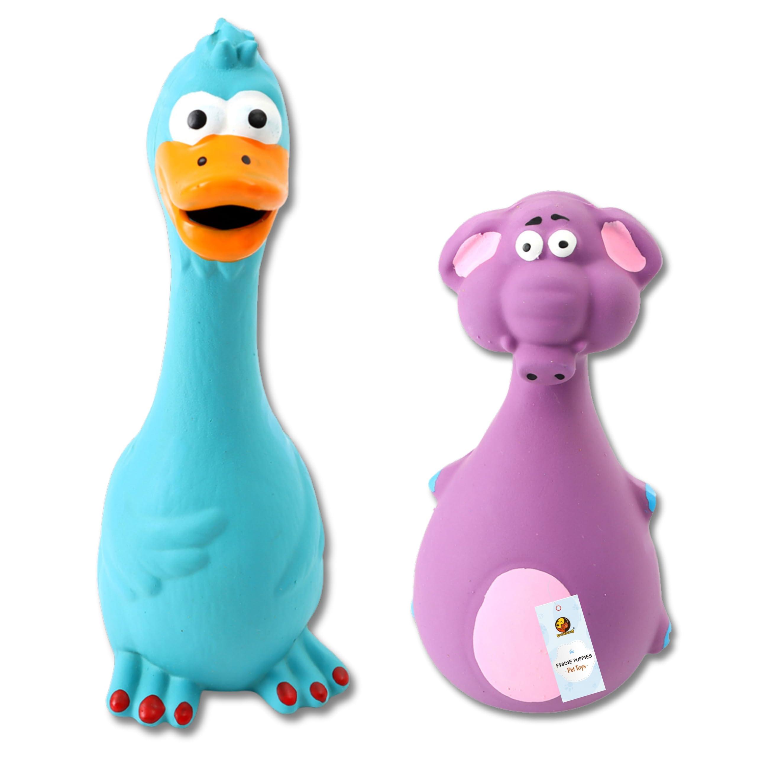 Foodie Puppies Latex Squeaky Dog Toys Combo - (Purple Elephant and Blue Duck) Animal Design, Fetch & Chew Safe Play Toy | Suitable for Cats, Kitten, Small to Medium Dogs & Puppies