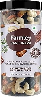 Farmley Panchmeva Dry Fruits Mix, 405g I Fit for Fasting | Healthy Snacks Mixed Nuts Contains Almonds, Cashews, Dates, Black Raisin, Green Raisin