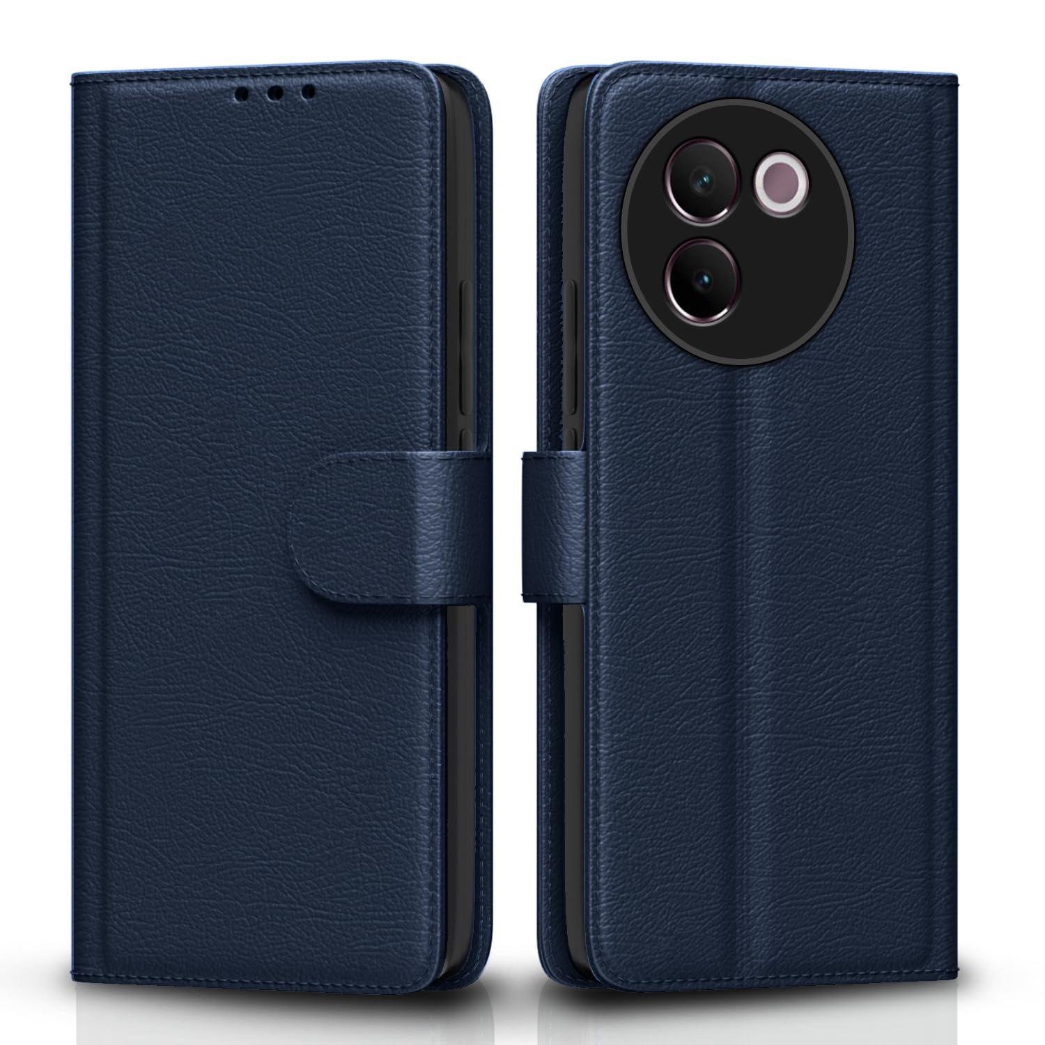 Pikkme Flip Cover for Vivo V30e 5G| Leather Finish | Shockproof with Card Pockets & Wallet Stand | Ultimate Protection Case(Blue)