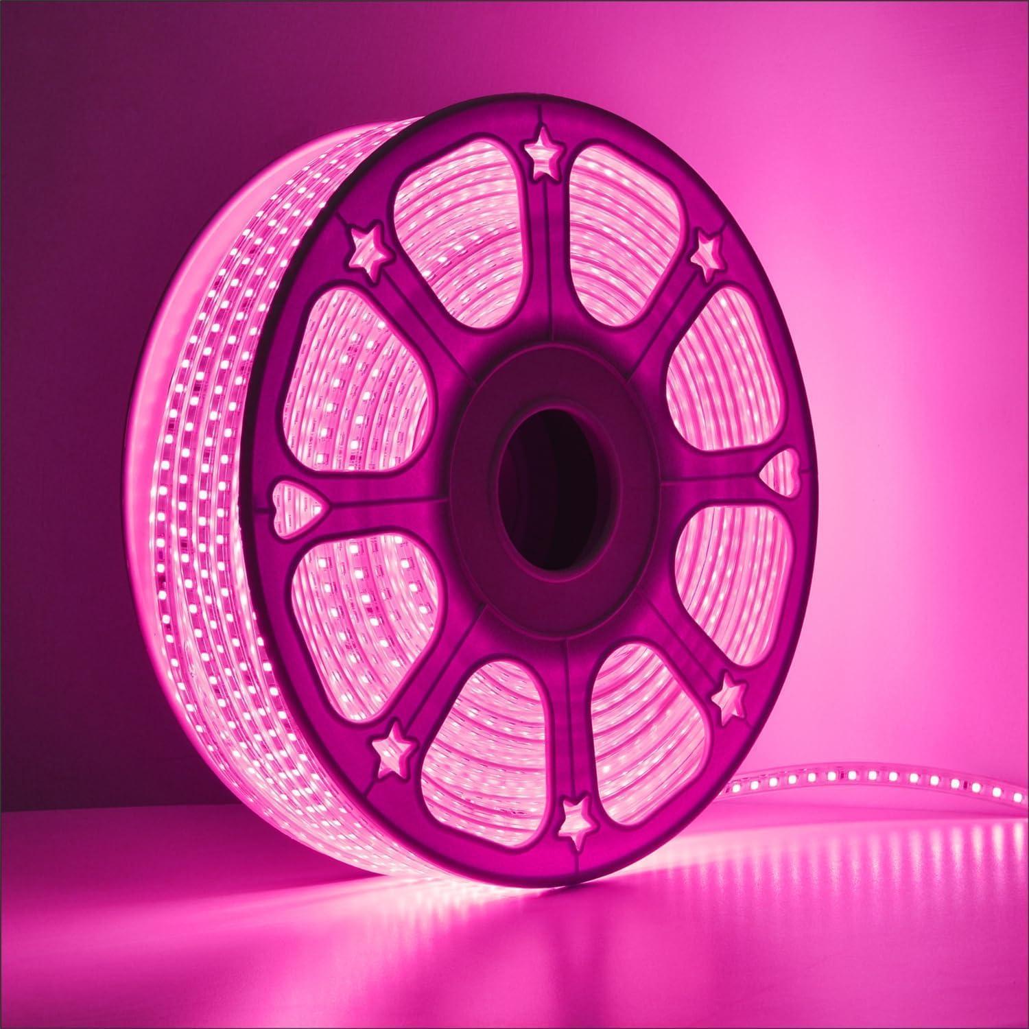 MoonlitDreams 10M LED Rope Light | 120 LEDs/M Waterproof Strip Light | Pink Flexible Cove Light for False Ceiling, Balcony, Bedroom, Garden & Indoor Outdoor Decoration | Plug & Play Decorative Light