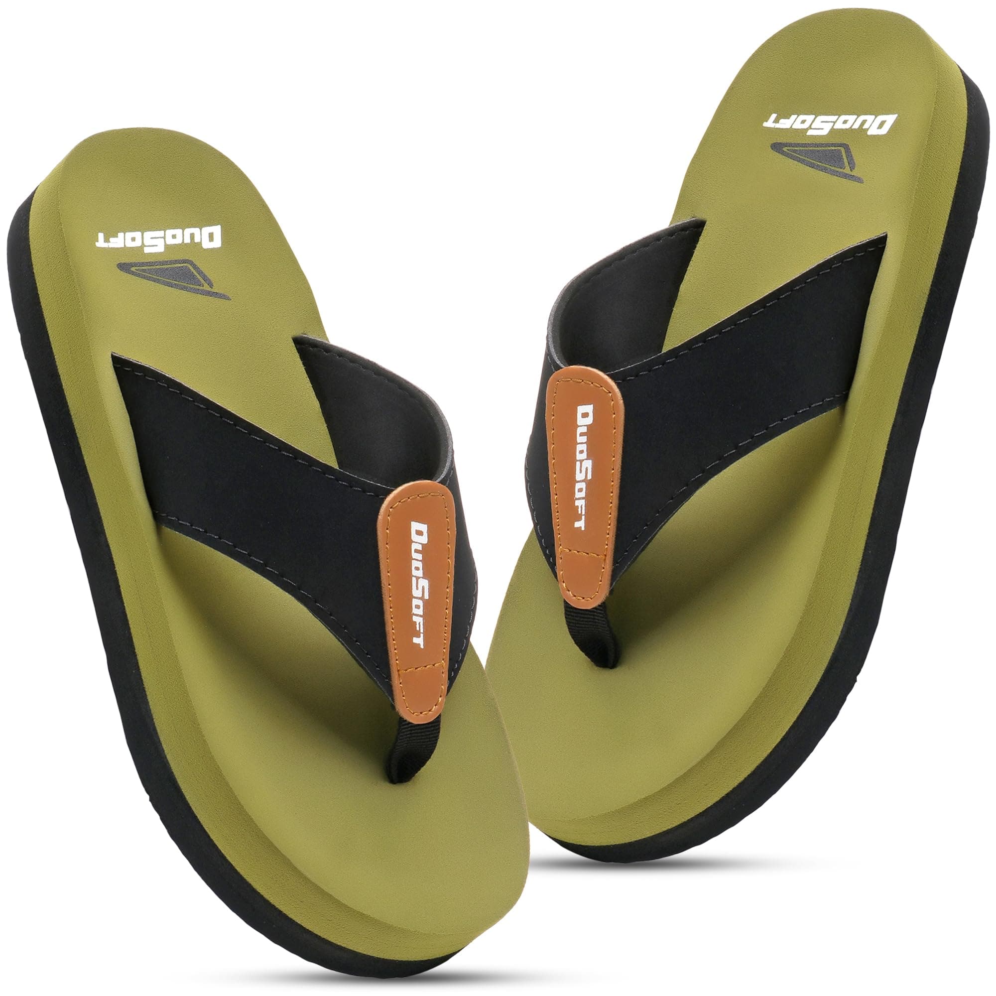 Duosoft Women's Flip Flops, Olive Green & Black, Anti-Skid Rubber Sole, Arch Support, Super Soft, Shock Absorption (Green, 8, UK Footwear Size System, Adult, Women, Numeric, Medium, 8)