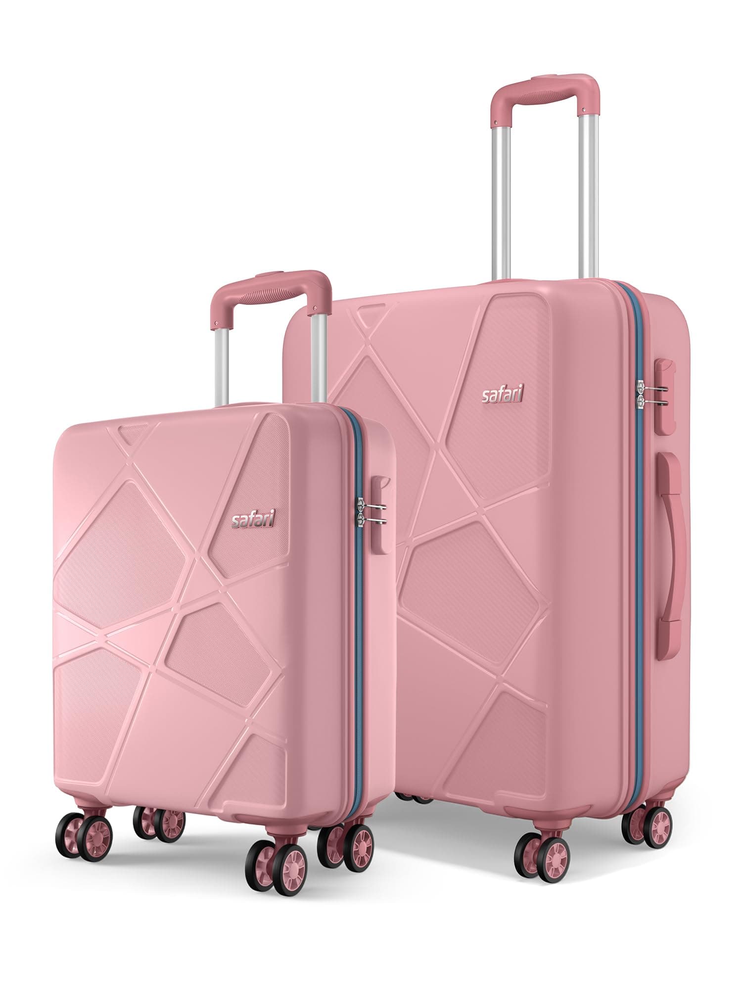 Safari Pentagon Pro 8 Wheels Set of 2 (Cabin + Medium) Trolley Bag, Hard Case Polypropylene, 360º Wheeling Small Check in Luggage, Suitcase for Travel, Trolley Bags for Travel, Rose Gold
