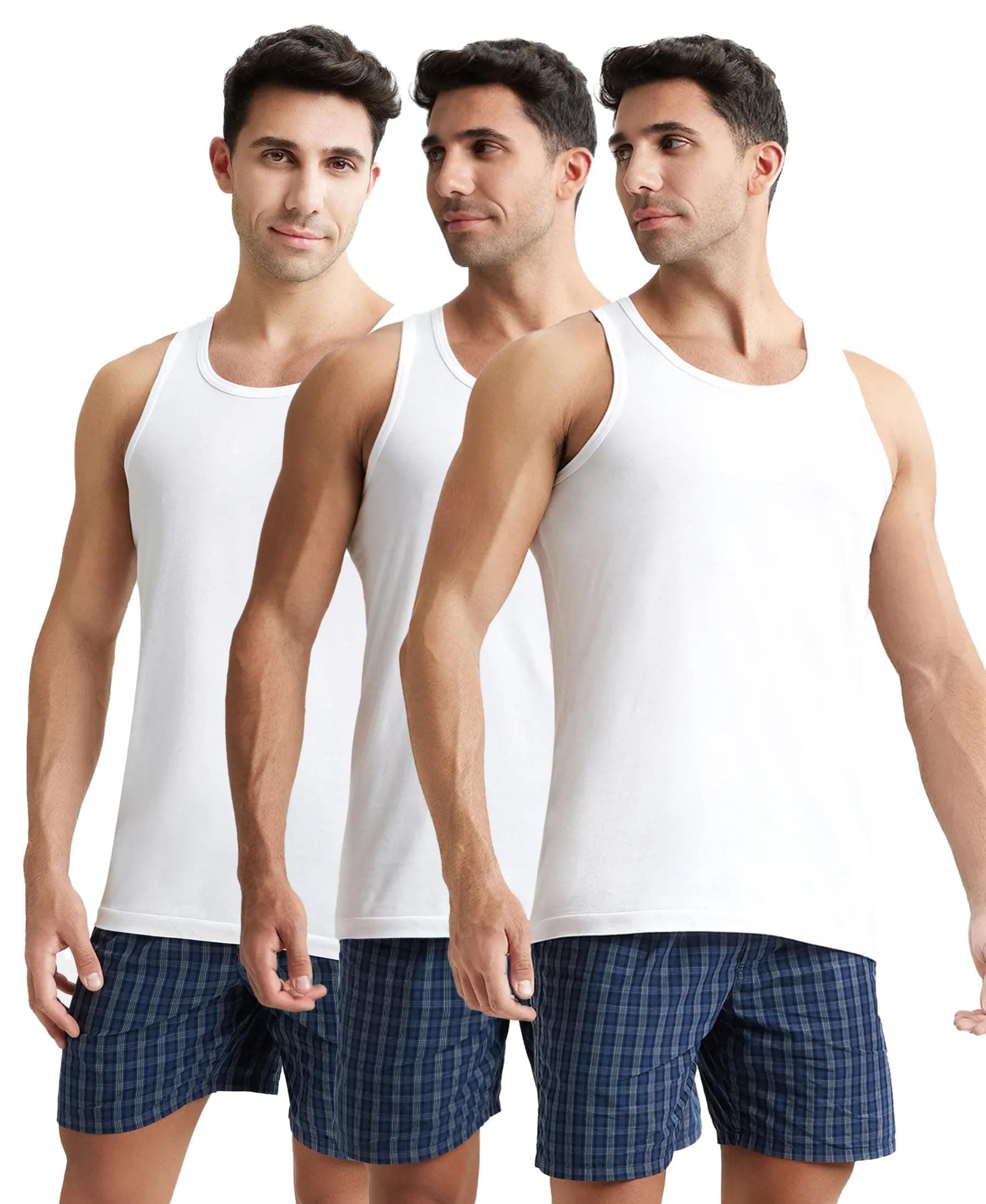 Jockey 8820 Men's Super Combed Cotton Round Neck Sleeveless Vest with Extended Length for Easy Tuck (Pack of 3)_White_M