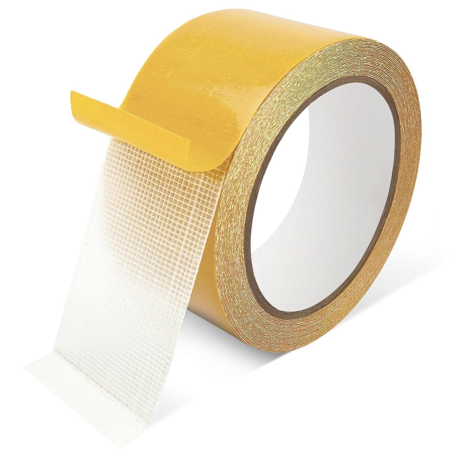 Jashgop Double Sided Fabric Tape Heavy Duty Mounting Tape 2Inch*5M Resistente Clear Super Stick Tape with Fiberglass Mesh High Tack Strong Adhesive for Clothes Carpet Arts.