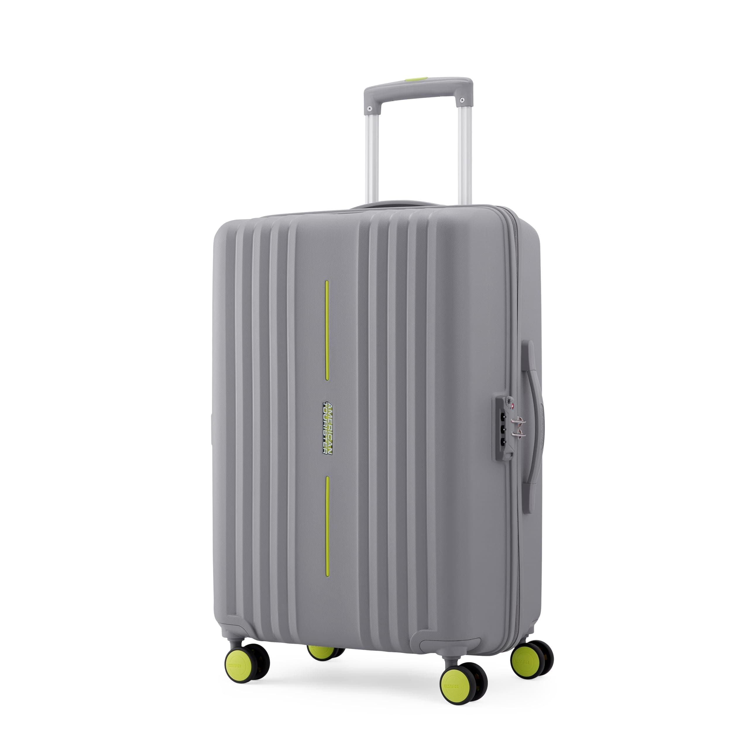 American Tourister Cleva S | Luggage Trolley Bag (67 cm) | 360° 8 Wheel Travel Luggage | 2 Compartments | Hard Luggage Polypropylene Suitcase | Mounted TSA Lock | 3 Years Global Warranty | Grey & Lime