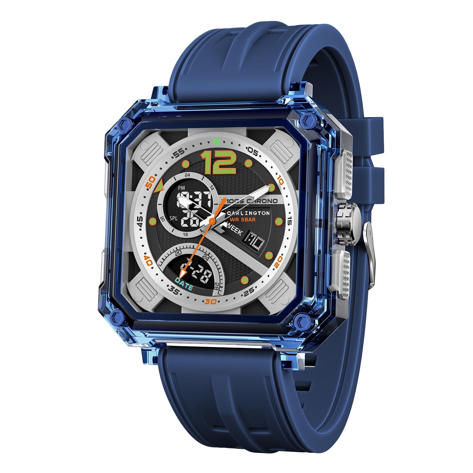 Carlington Velocity Series Analog-Digital Sports Watches for Men and Boys with Alarm, Stopwatch, Backlit Display, Dualtime, Silicone Rubber Strap, Water & Shock Resiatant - CT_8121