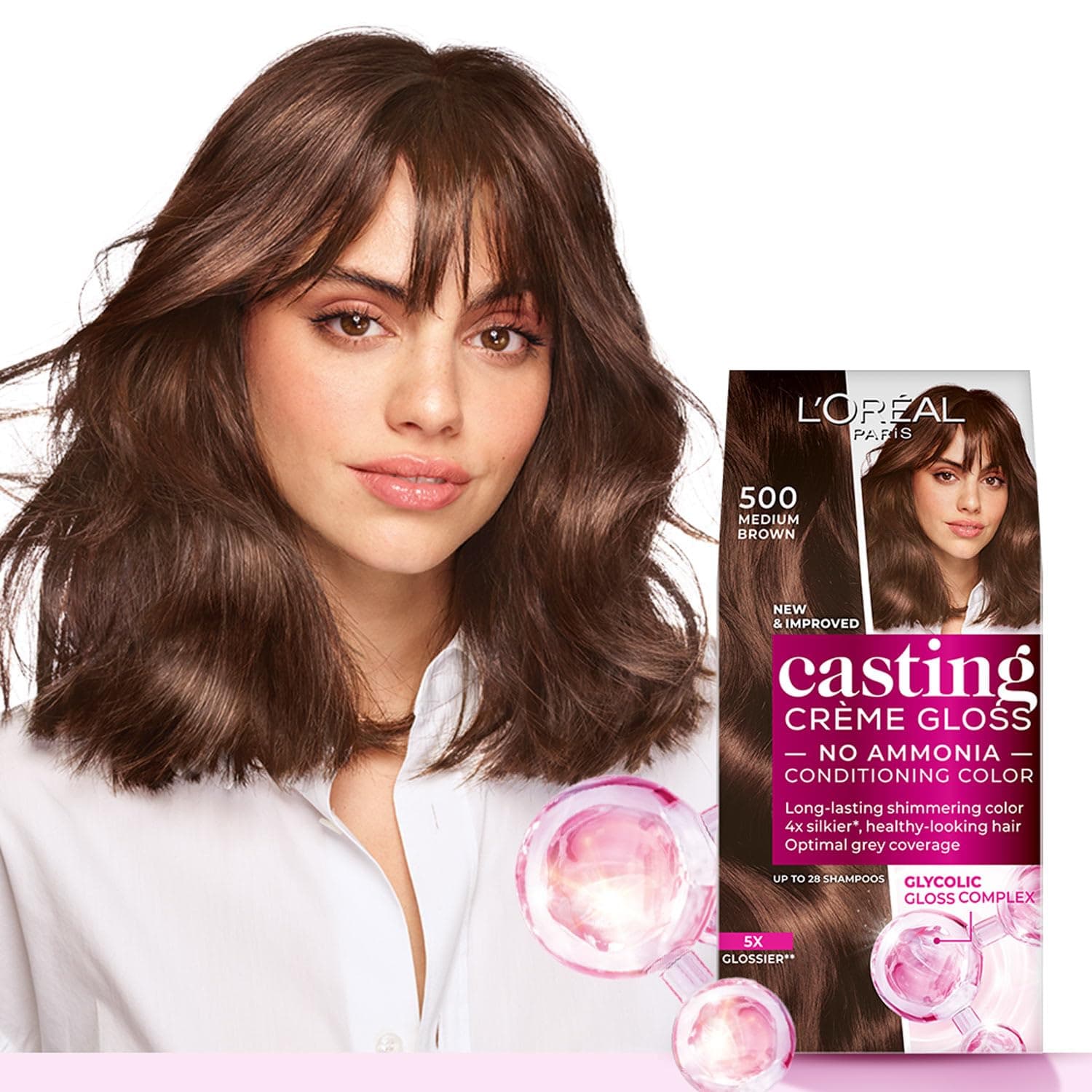 L'Oréal Paris Casting Crème Gloss Hair Color With Glycolic Gloss Complex | 5X Glossier Hair Color | Shade 500 - Medium Brown | 60g + 40ml + 60g