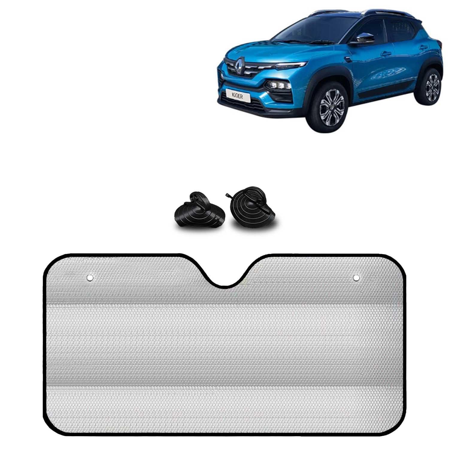KINGSWAY® Car Window Foil Curtain Sticky Sun Shade Compatible with Renault Kiger, (Year 2021 Onwards), Universal Fit Sunshades for Front Window, Rear Window, Silver Color, 1 Piece