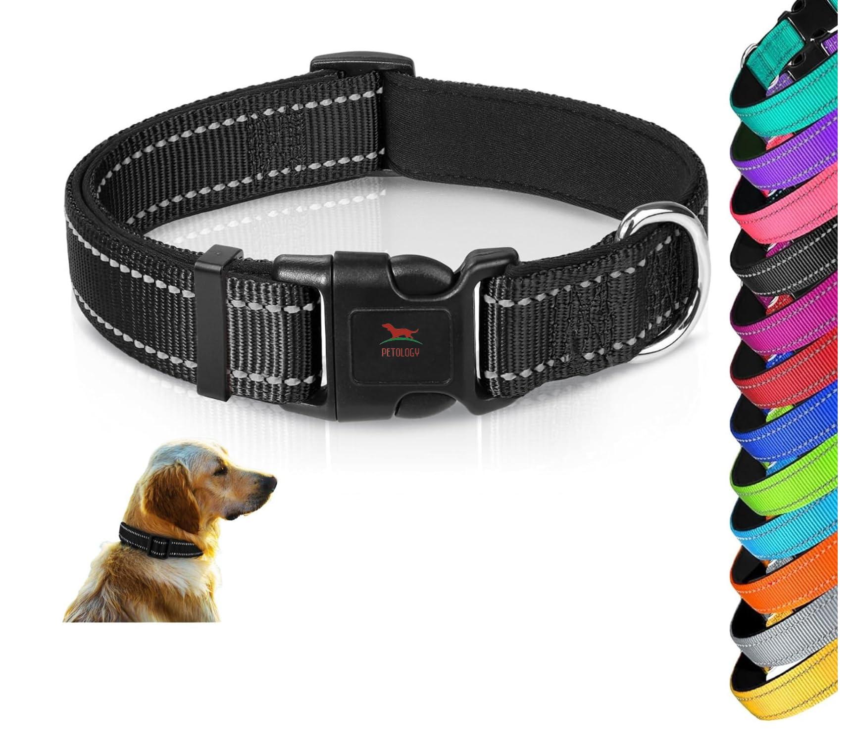 Petology Reflective Adjustable Dog Collar for X-Large Dogs (50-60 cms) | Soft Neoprene Padded Nylon Pet Collar with Safe & Quick Release Buckle | Comfortable, Lightweight & Durable