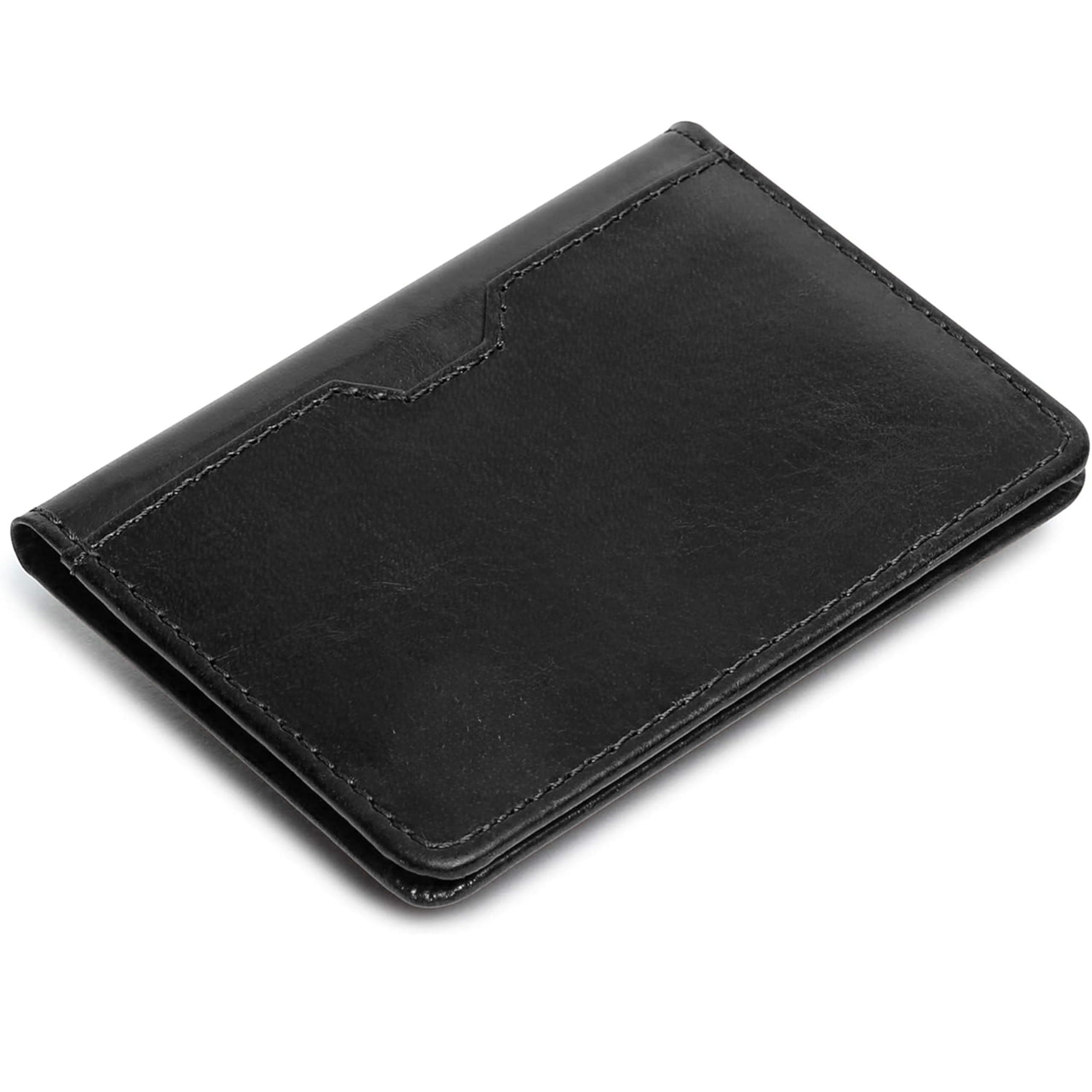 Contacts Genuine Leather Slim Card Wallet for Men | RFID Blocking Minimalist Front Pocket Wallet | Compact Bifold Card Holder with Cash Slot (Black)