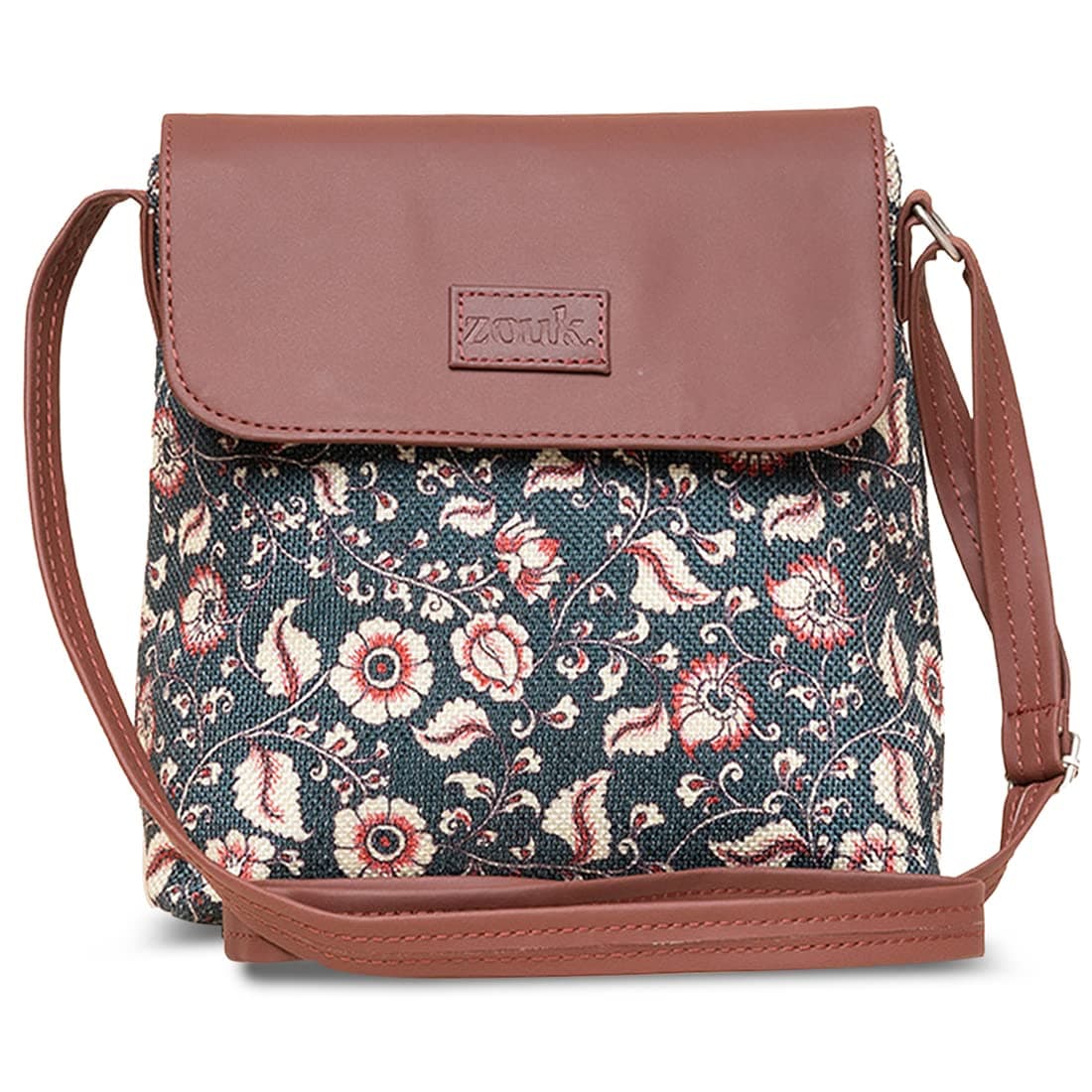 ZOUK Flap Sling Bag | Crossbody Bags for Women | Women's Handbags | Stylish | Vegan Leather Evening Bag | Travel & Office Use | Purse and Wallet | Chittoor Blue Kalamkari Print